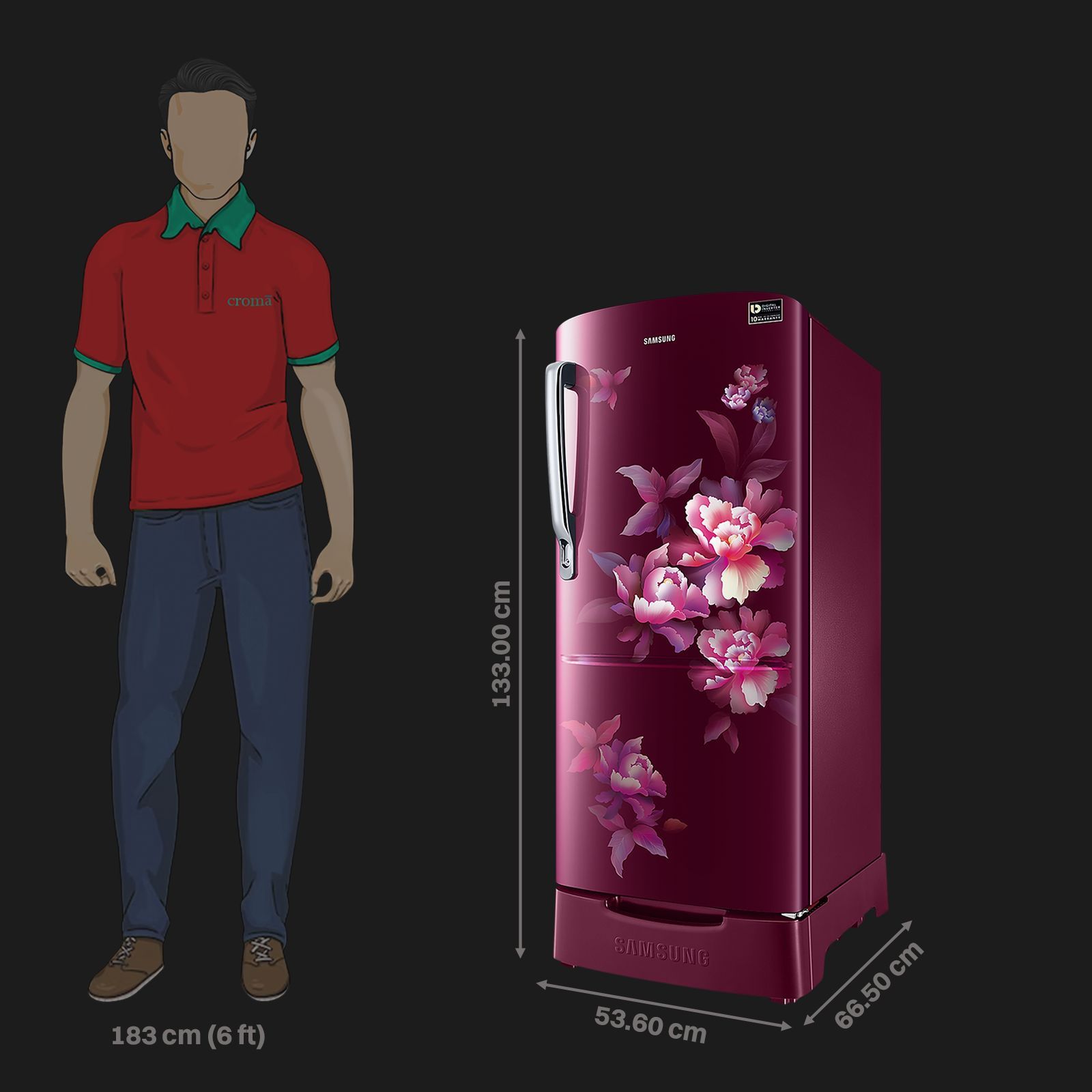 SAMSUNG Stylish Grande 183 Litres 5 Star Direct Cool Single Door Refrigerator with Anti Bacterial Gasket (RR20D2825HN/NL, Himalaya Poppy Red) SAMSUNG Stylish Grande 183 Litres 5 Star Direct Cool Single Door Refrigerator with Anti Bacterial Gasket (RR20D2825HN/NL, Himalaya Poppy Red)_2