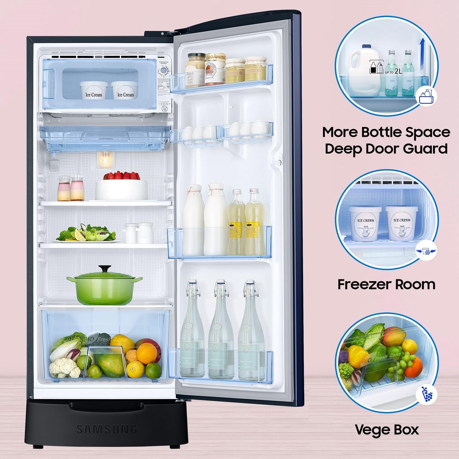 SAMSUNG Stylish Grande 183 Litres 5 Star Direct Cool Single Door Refrigerator with Anti Bacterial Gasket (RR20D2825HV/NL, Blue Arctic)_18