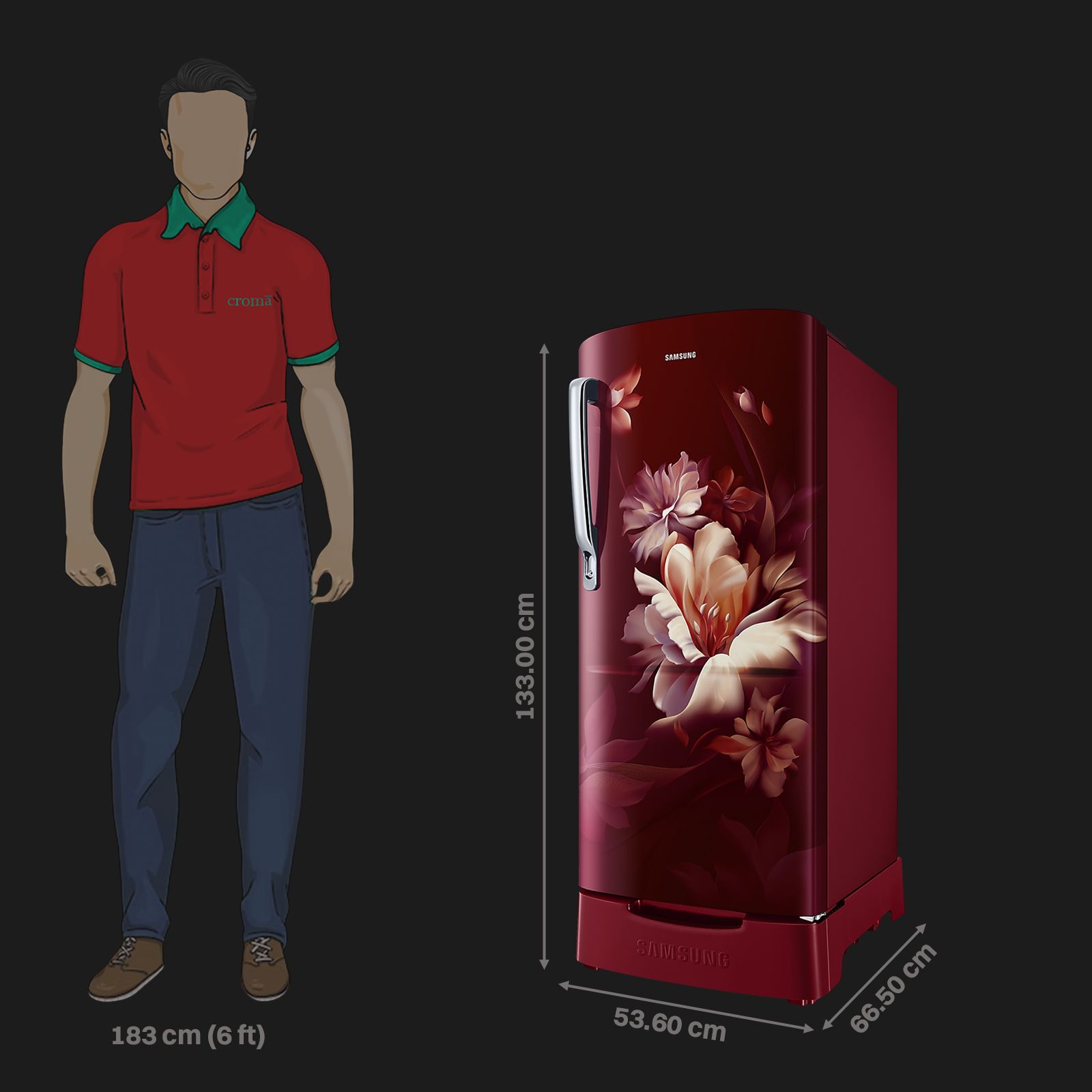 SAMSUNG Stylish Grande 183 Litres 5 Star Direct Cool Single Door Refrigerator with Anti Bacterial Gasket (RR20D2825RZ/NL, Burgundy Red)_3