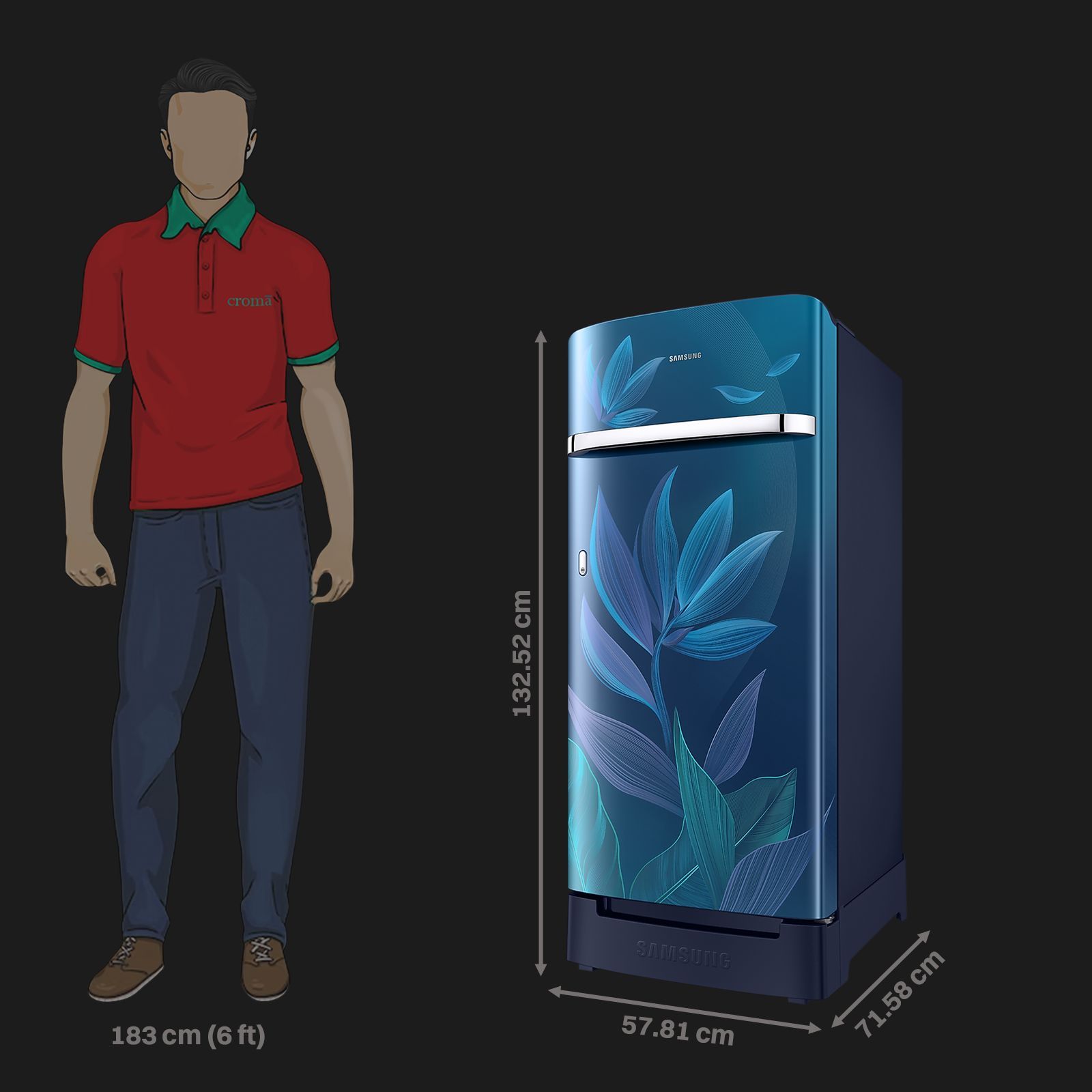 SAMSUNG Horizontal Curve 189 Litres 5 Star Direct Cool Single Door Refrigerator with Anti Bacterial Gasket (RR21D2H259U/HL, Paradise Bloom Blue) SAMSUNG Horizontal Curve 189 Litres 5 Star Direct Cool Single Door Refrigerator with Anti Bacterial Gasket (RR21D2H259U/HL, Paradise Bloom Blue)_3