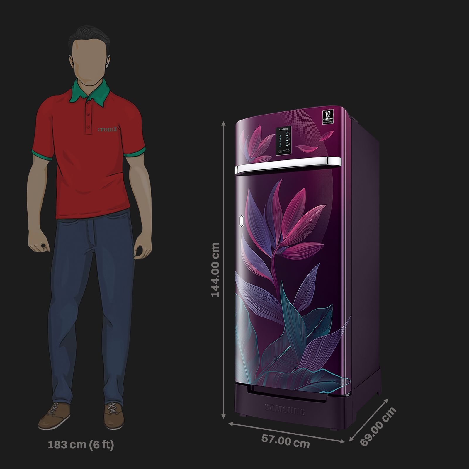 SAMSUNG Digi-Touch Cool 215 Litres 4 Star Direct Cool Single Door Refrigerator with Anti Bacterial Gasket (RR23D2F349R/HL, Paradise Bloom Purple) SAMSUNG Digi-Touch Cool 215 Litres 4 Star Direct Cool Single Door Refrigerator with Anti Bacterial Gasket (RR23D2F349R/HL, Paradise Bloom Purple)_2