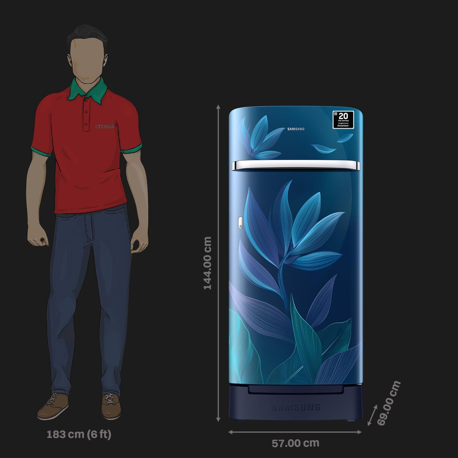 SAMSUNG Horizontal Curve 215 Litres 5 Star Direct Cool Single Door Refrigerator with Anti Bacterial Gasket (RR23D2H359U/HL, Paradise Bloom Blue) SAMSUNG Horizontal Curve 215 Litres 5 Star Direct Cool Single Door Refrigerator with Anti Bacterial Gasket (RR23D2H359U/HL, Paradise Bloom Blue)_3