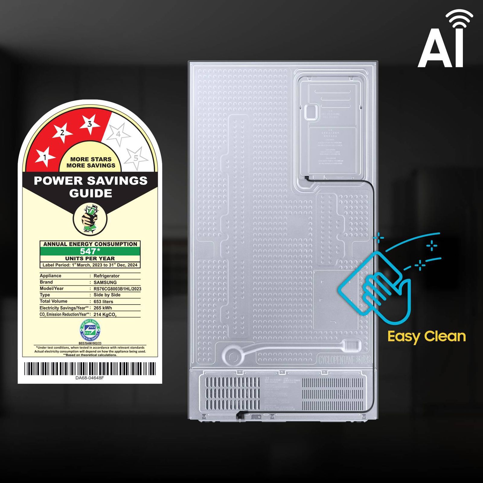 SAMSUNG 653 Litres 3 Star Frost Free Side by Side Convertible Refrigerator with Twin Cooling Plus Technology (RS76CG8003B1/HL, Black Matt)_15