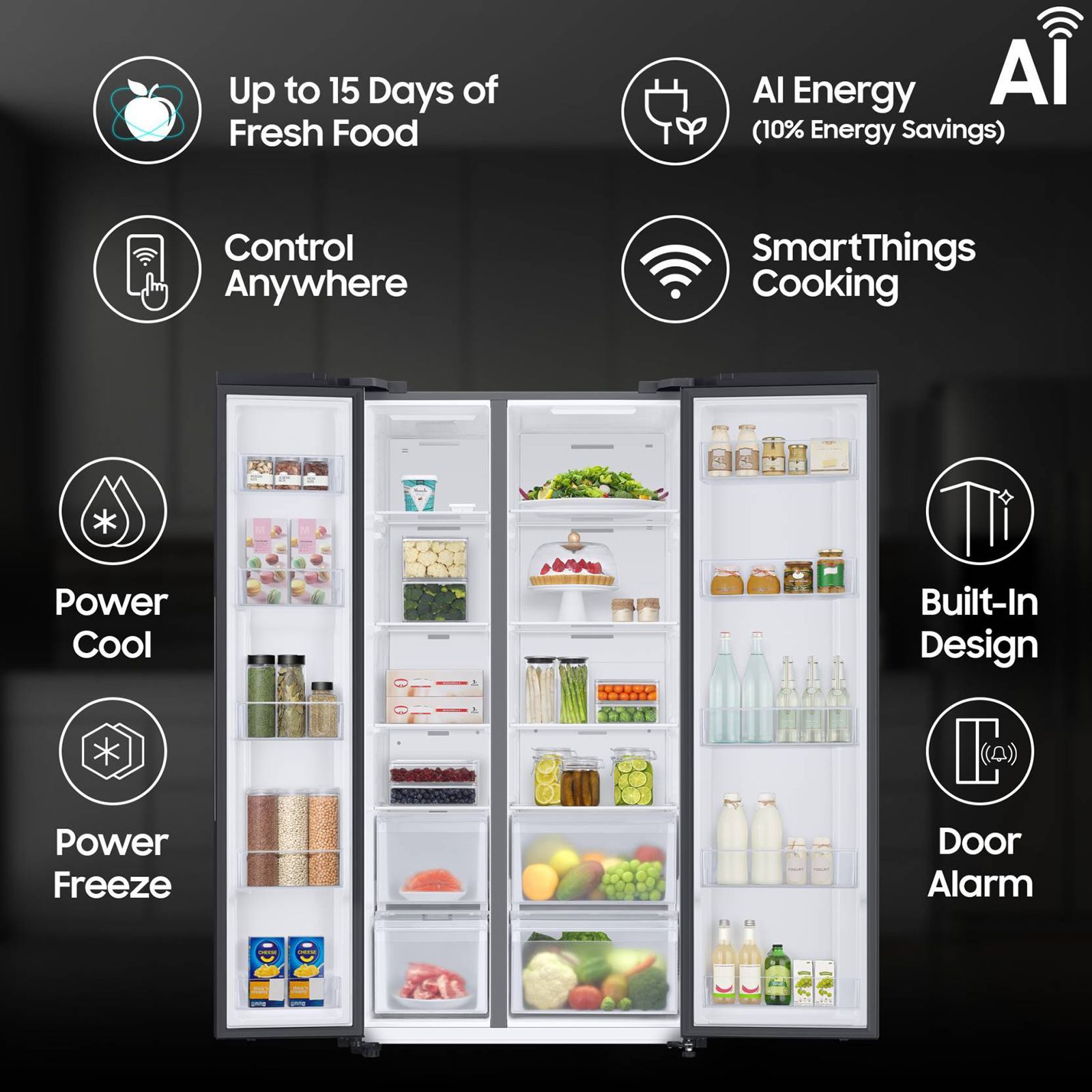 SAMSUNG 653 Litres 3 Star Frost Free Side by Side Convertible Refrigerator with Twin Cooling Plus Technology (RS76CG8003B1/HL, Black Matt)_16