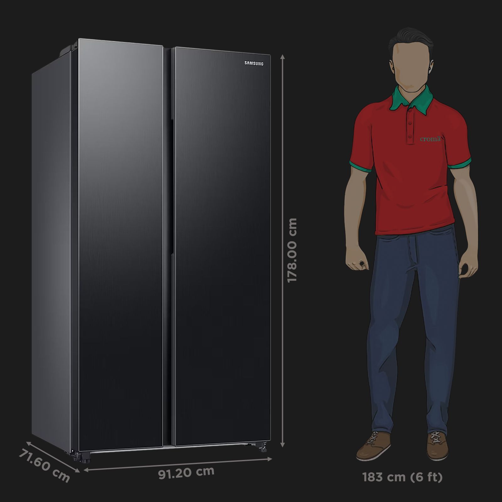 SAMSUNG 653 Litres 3 Star Frost Free Side by Side Convertible Refrigerator with Twin Cooling Plus Technology (RS76CG8003B1/HL, Black Matt)_3