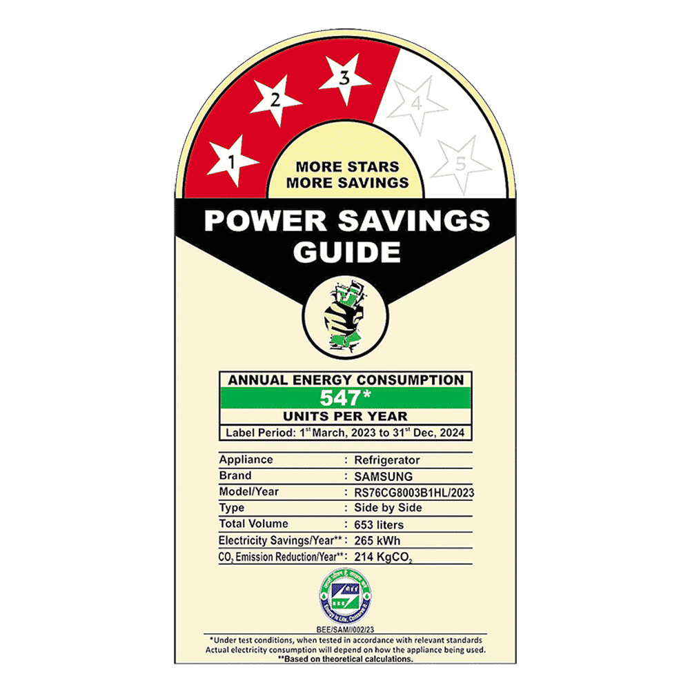 SAMSUNG 653 Litres 3 Star Frost Free Side by Side Convertible Refrigerator with Twin Cooling Plus Technology (RS76CG8003B1/HL, Black Matt)_10