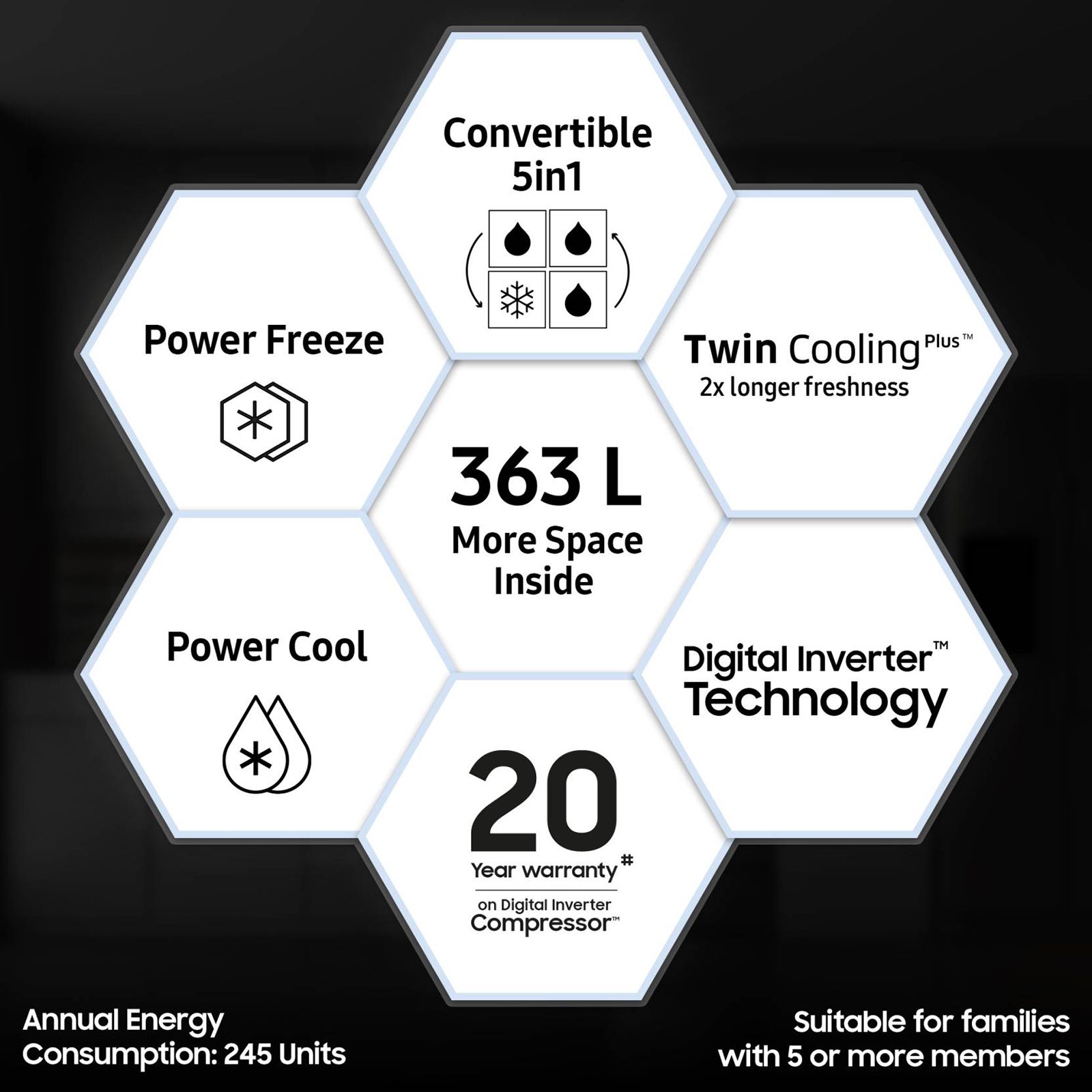 SAMSUNG 363 Litres 3 Star Frost Free Double Door Convertible Refrigerator with Anti Bacterial Gasket (RT39C553EBX/HL, Luxe Black) SAMSUNG 363 Litres 3 Star Frost Free Double Door Convertible Refrigerator with Anti Bacterial Gasket (RT39C553EBX/HL, Luxe Black)_15