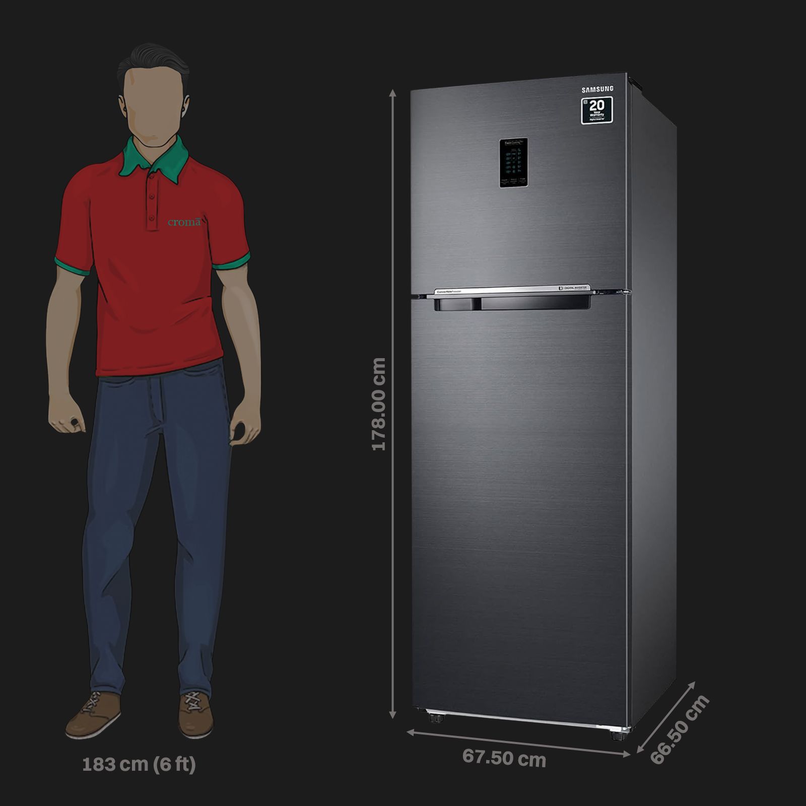 SAMSUNG 385 Litres 2 Star Frost Free Double Door Convertible Refrigerator with Twin Cooling Plus Technology (RT42C5532BXHL, Luxe Black)_3