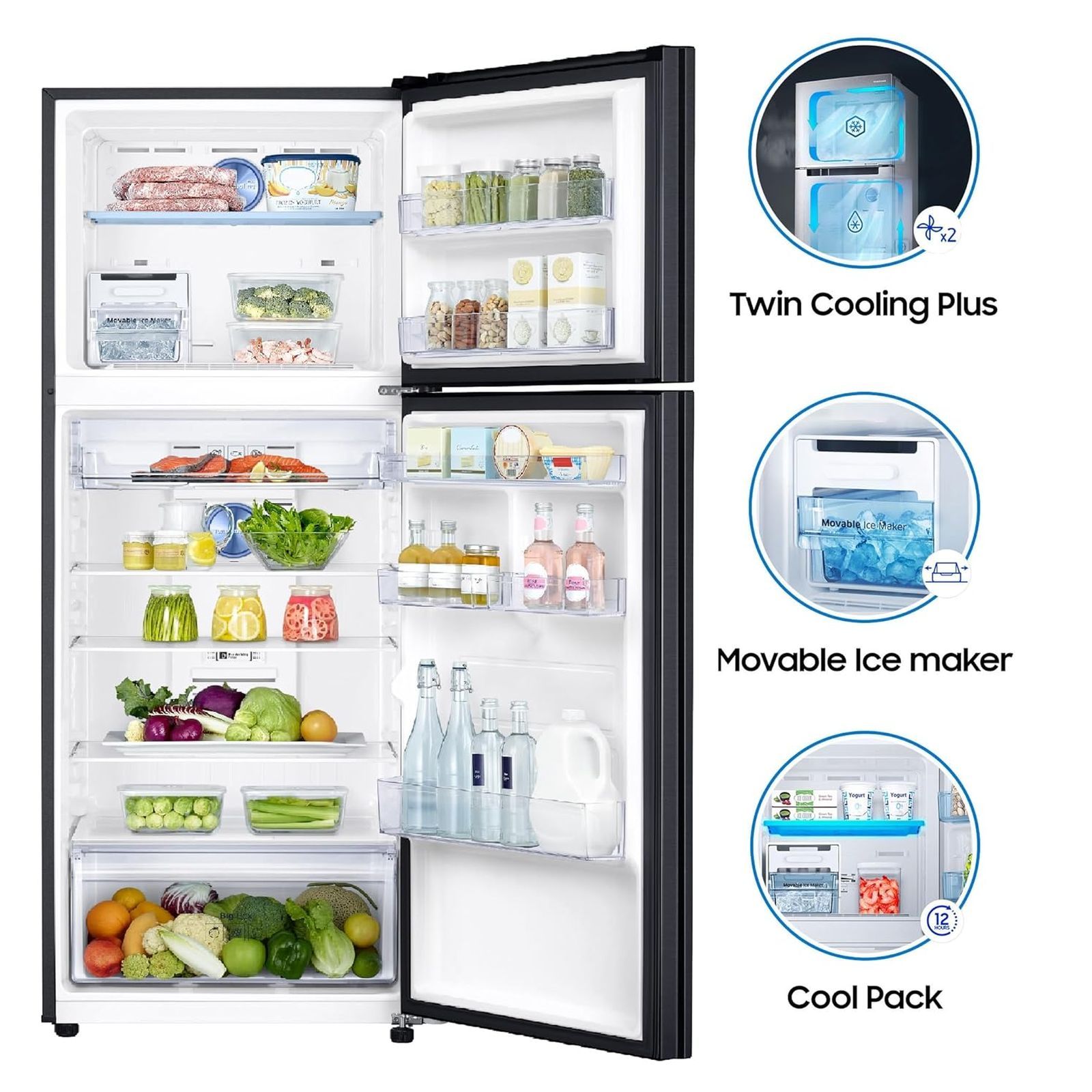 SAMSUNG 385 Litres 2 Star Frost Free Double Door Convertible Refrigerator with Twin Cooling Plus Technology (RT42C5532BXHL, Luxe Black)_5