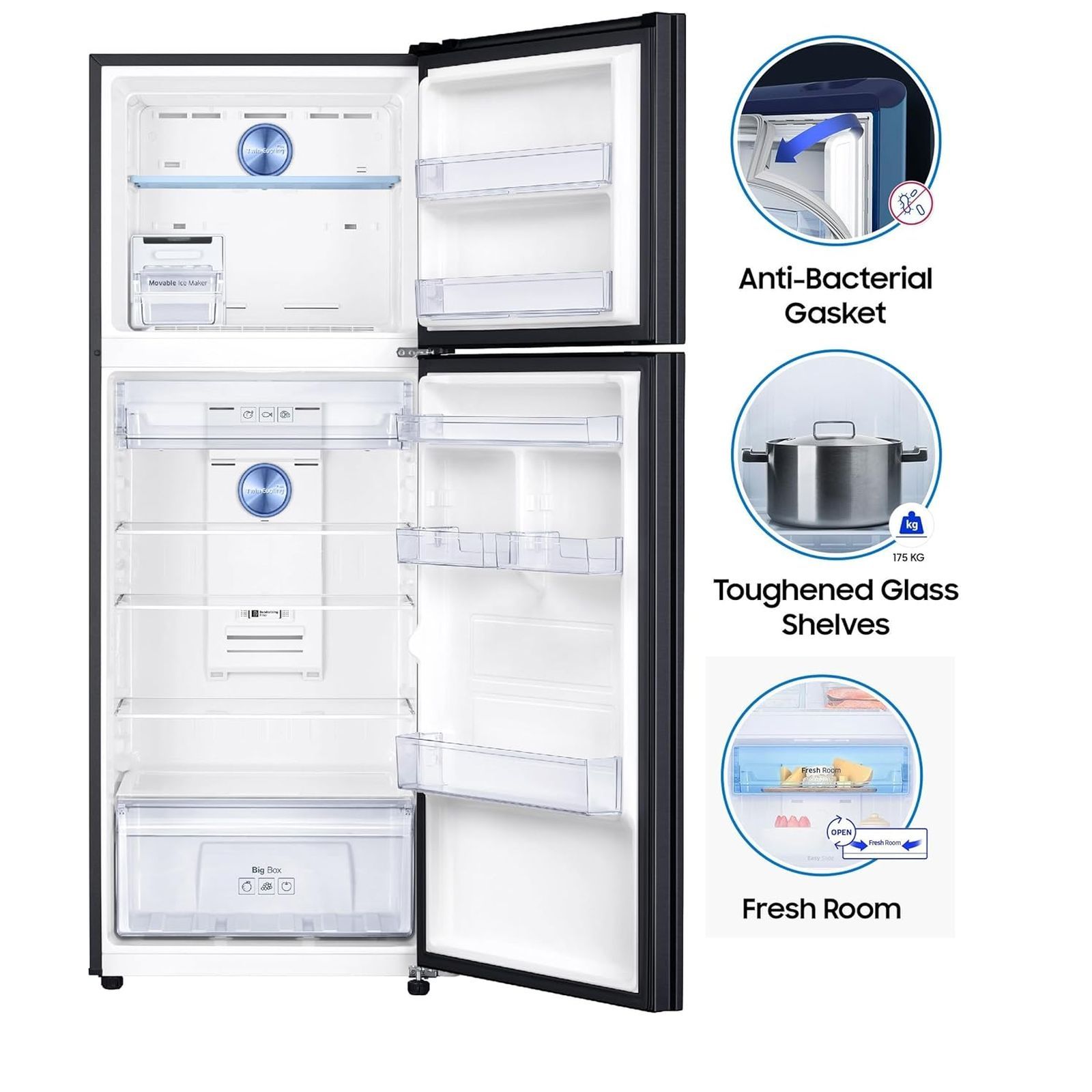 SAMSUNG 385 Litres 2 Star Frost Free Double Door Convertible Refrigerator with Twin Cooling Plus Technology (RT42C5532BXHL, Luxe Black)_6