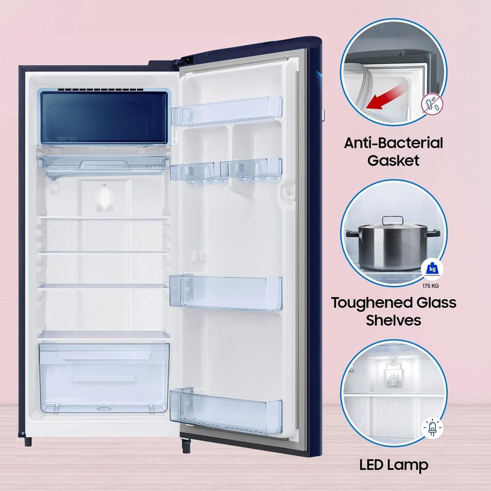 SAMSUNG Digi-Touch Cool 215 Litres 3 Star Direct Cool Single Door Refrigerator with Anti Bacterial Gasket (RR23D2E23UZ/HL, Midnight Blossom Blue)_11