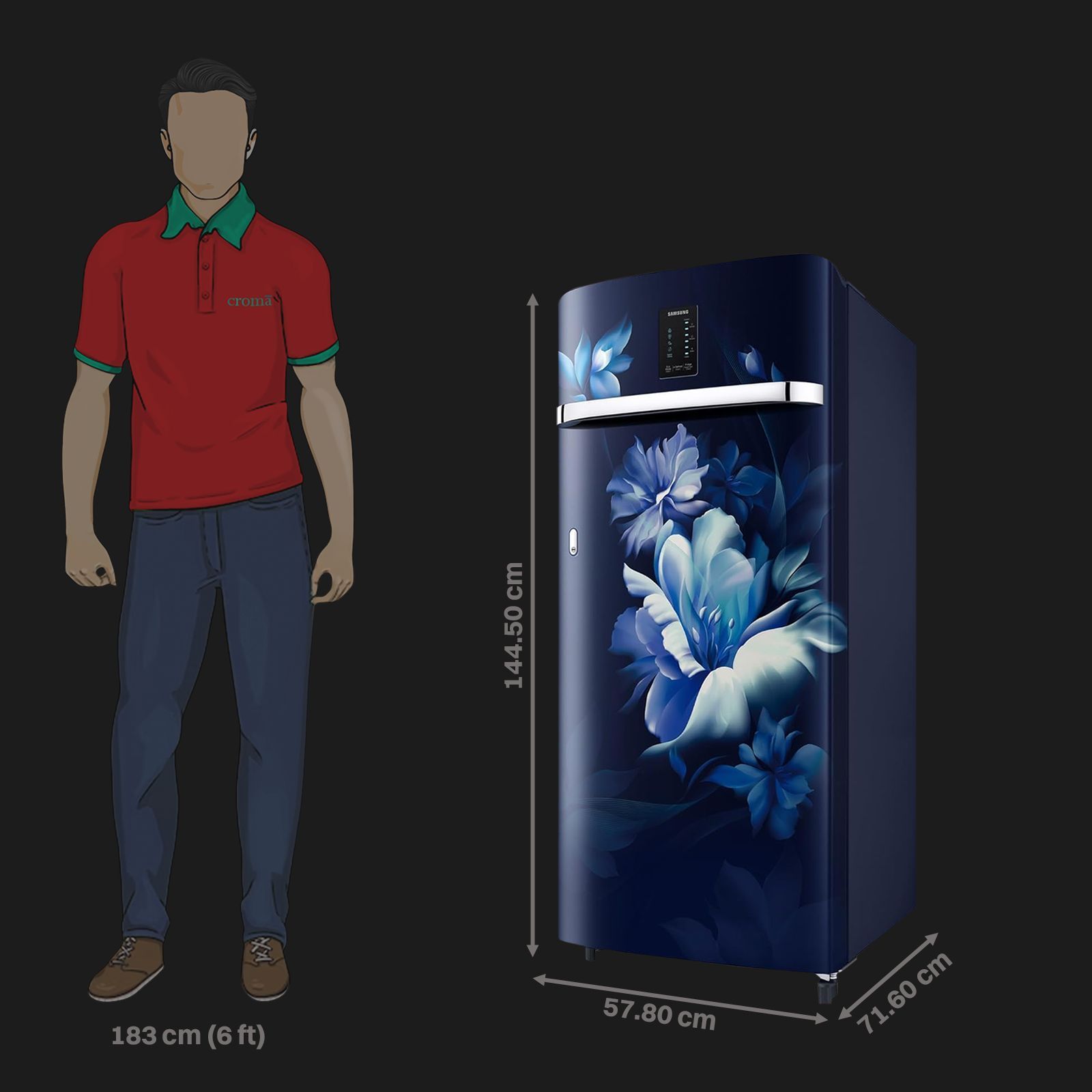 SAMSUNG Digi-Touch Cool 215 Litres 3 Star Direct Cool Single Door Refrigerator with Anti Bacterial Gasket (RR23D2E23UZ/HL, Midnight Blossom Blue)_3