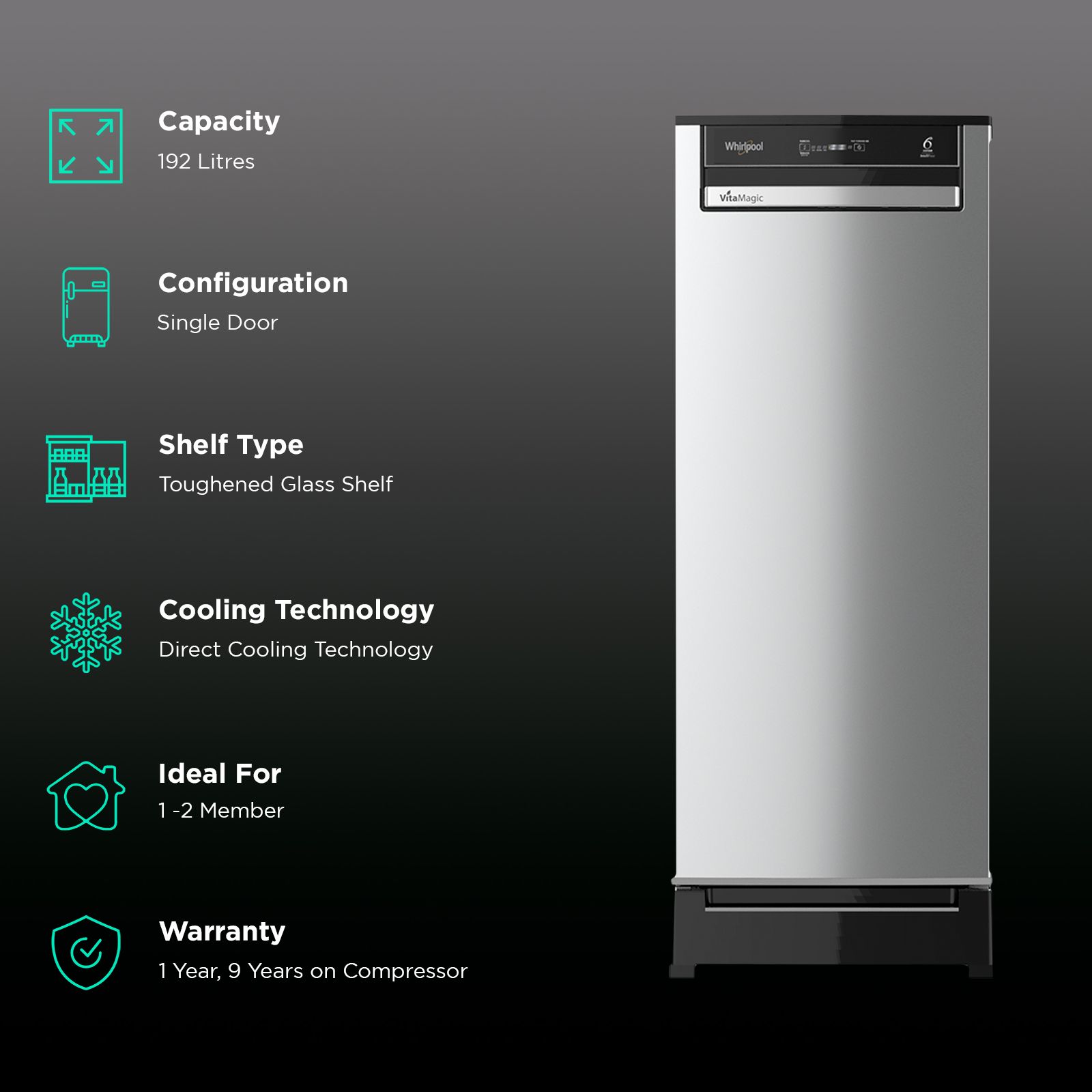 Whirlpool Vitamagic Pro 192 Litres 3 Star Direct Cool Single Door Refrigerator with Zeolite Technology (73132, Grey)_2