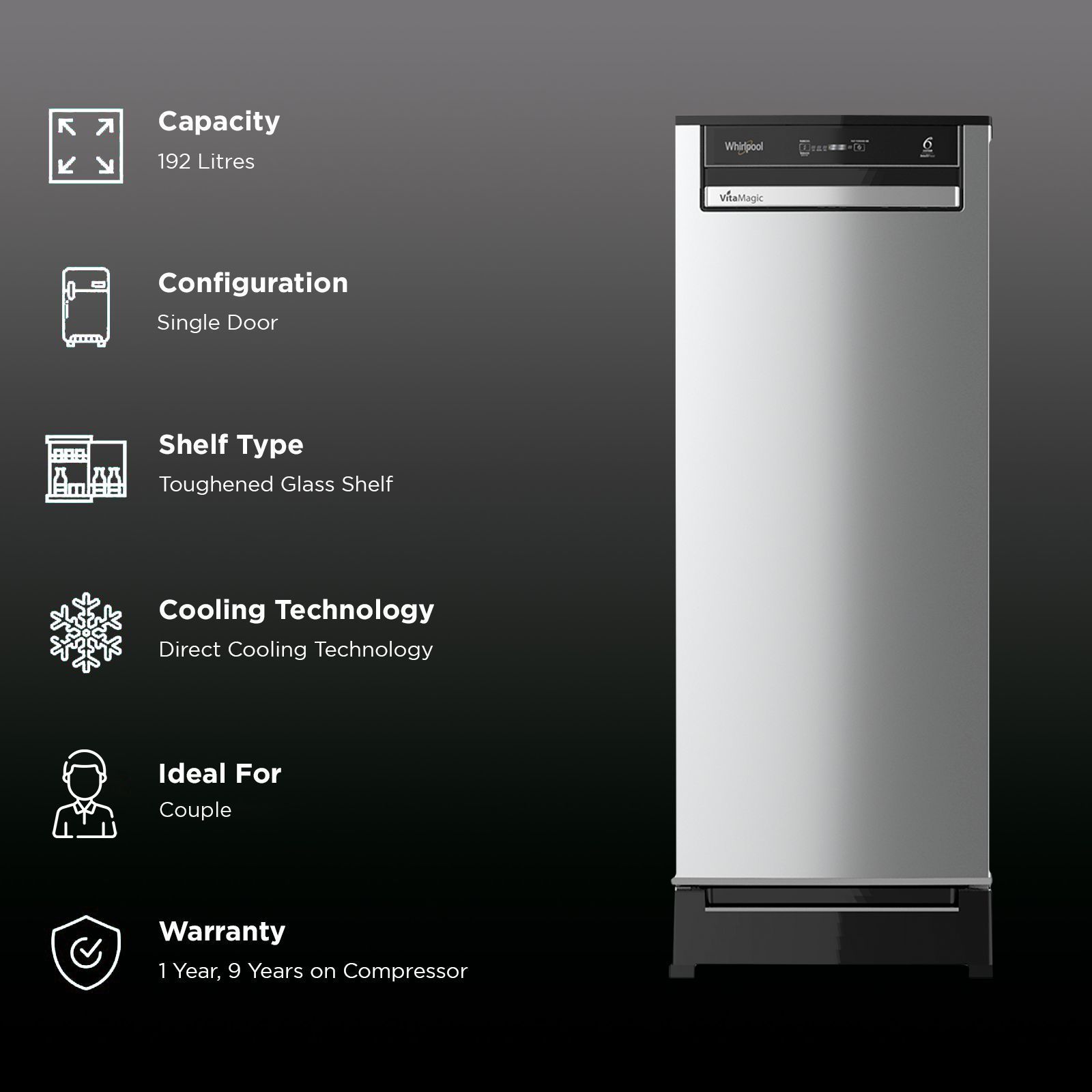 Whirlpool Vitamagic Pro 192 Litres 3 Star Direct Cool Single Door Refrigerator with Zeolite Technology (73132, Grey)_2