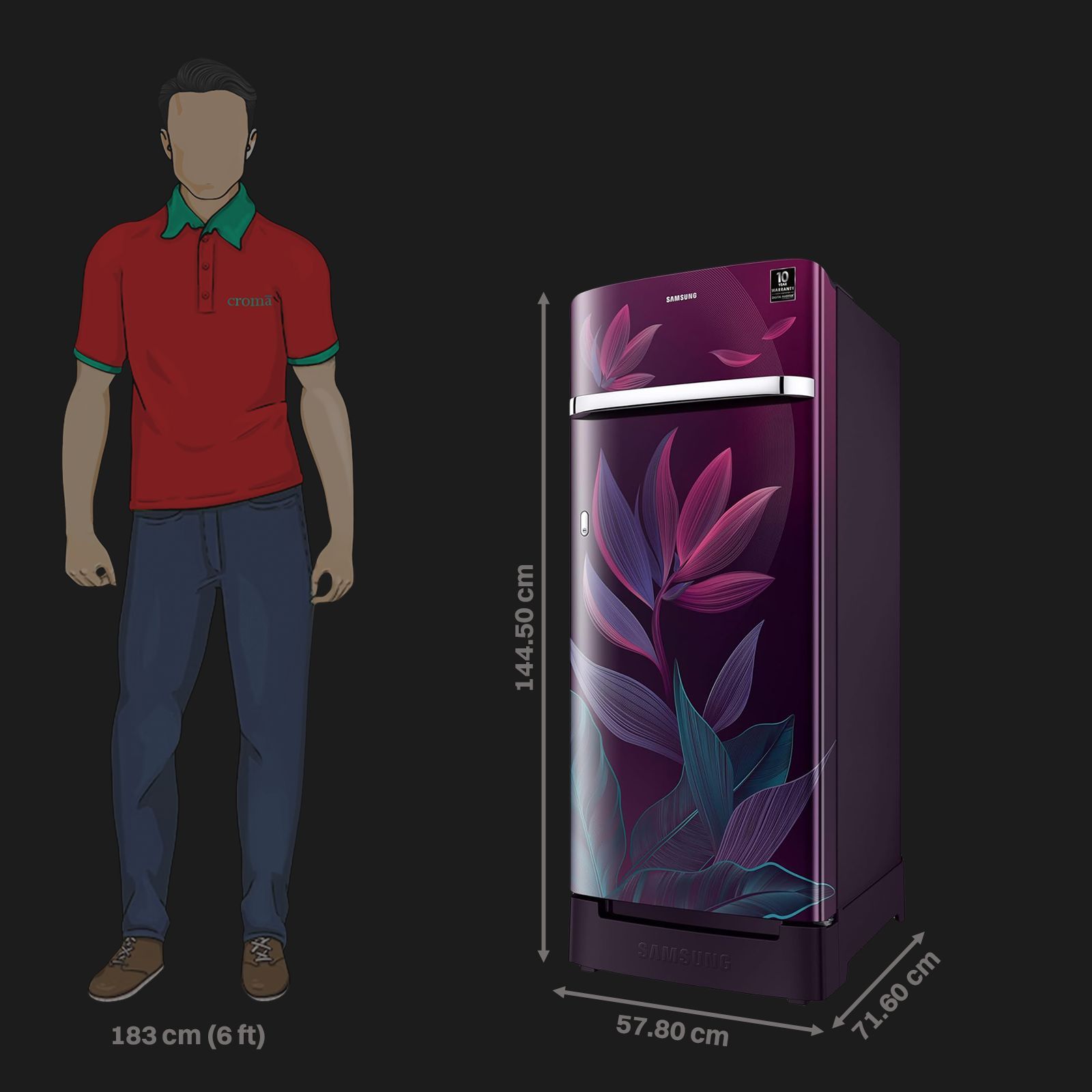 SAMSUNG Horizontal Curve 215 Litres 5 Star Direct Cool Single Door Refrigerator with Base Stand Drawer (RR23D2H259R/HL, Paradise Bloom Purple)_3