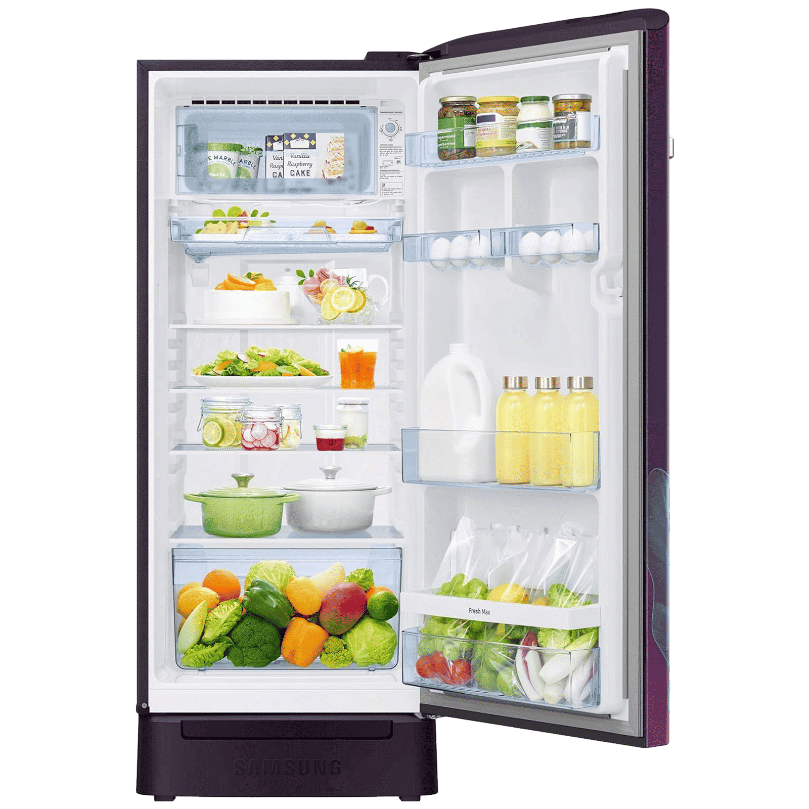 SAMSUNG Horizontal Curve 215 Litres 5 Star Direct Cool Single Door Refrigerator with Base Stand Drawer (RR23D2H259R/HL, Paradise Bloom Purple)_5