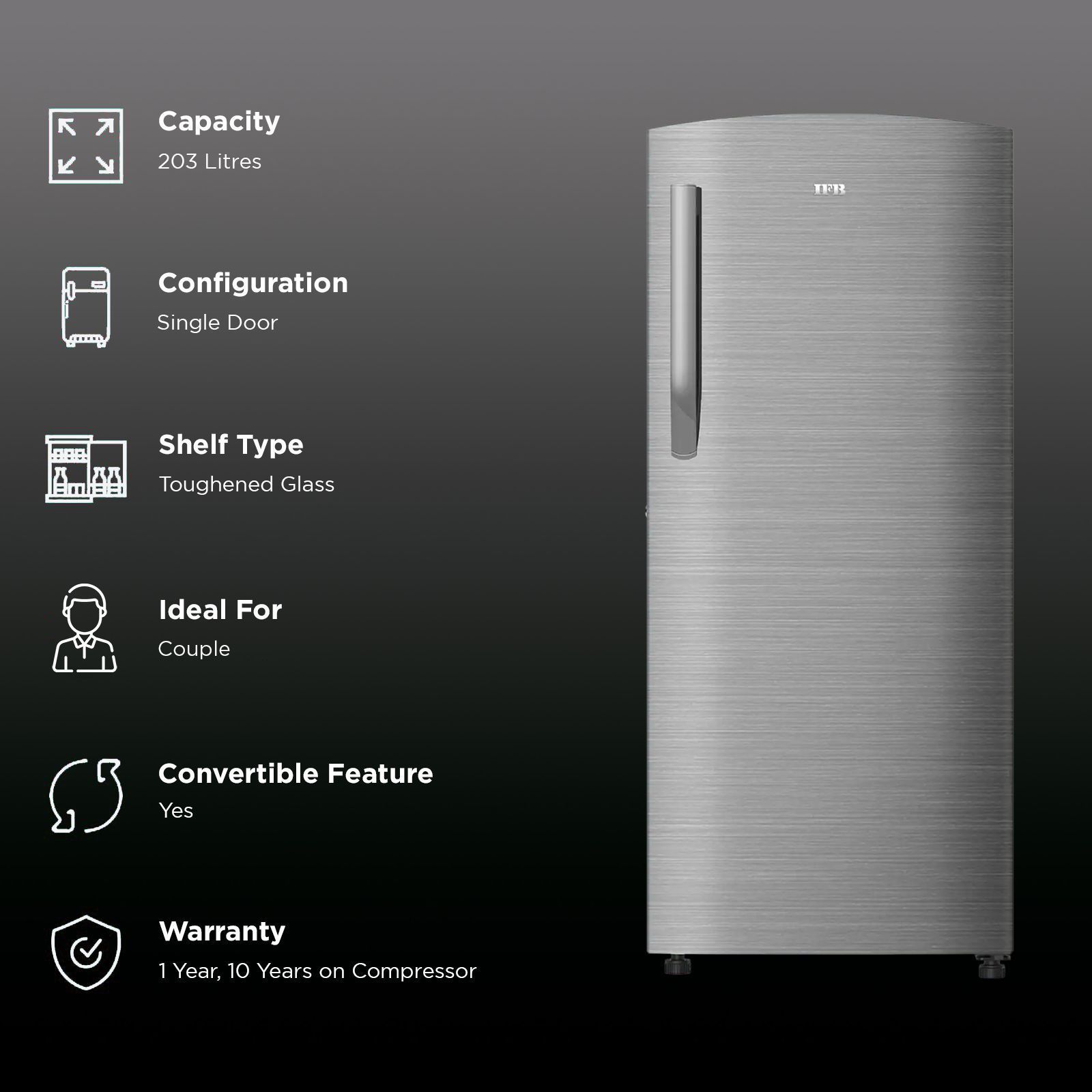 IFB Metal - Cool 197 Litres 3 Star Direct Cool Single Door Refrigerator with Anti Bacterial Gasket (IFBDC-2233FBS, Grey Steel) IFB Metal - Cool 197 Litres 3 Star Direct Cool Single Door Refrigerator with Anti Bacterial Gasket (IFBDC-2233FBS, Grey Steel)_2