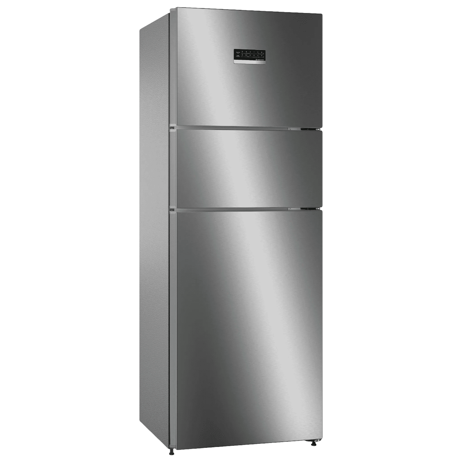 BOSCH Series 4 335 Litres 3 Star Frost Free Triple Door Convertible Refrigerator with VarioInverter Compressor (CMC36K03NI, Shiney Silver)_1