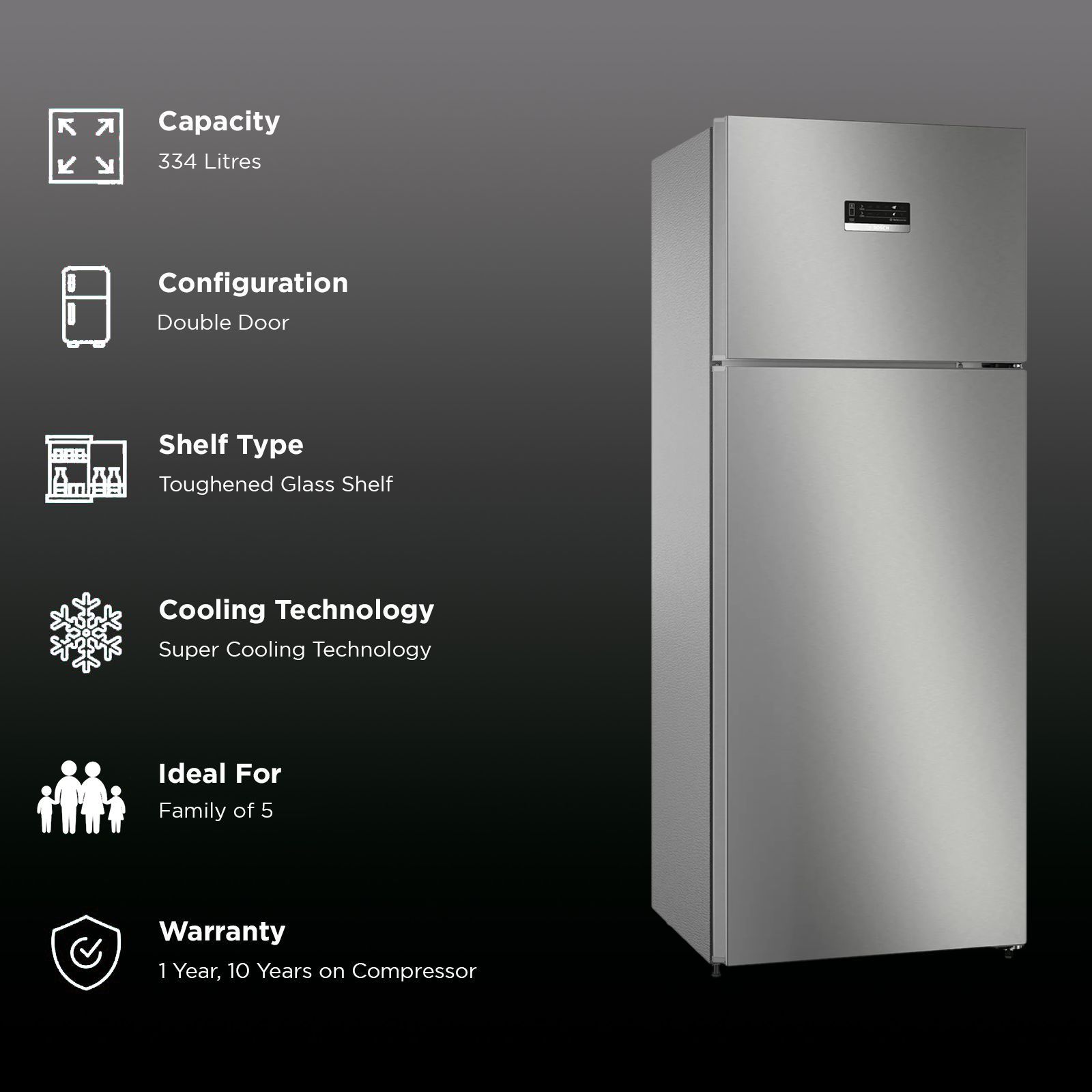 BOSCH Series 4 334 Litres 2 Star Frost Free Double Door Convertible Refrigerator with VarioInverter Compressor (CTC35S02NI, Shiney Silver)_2