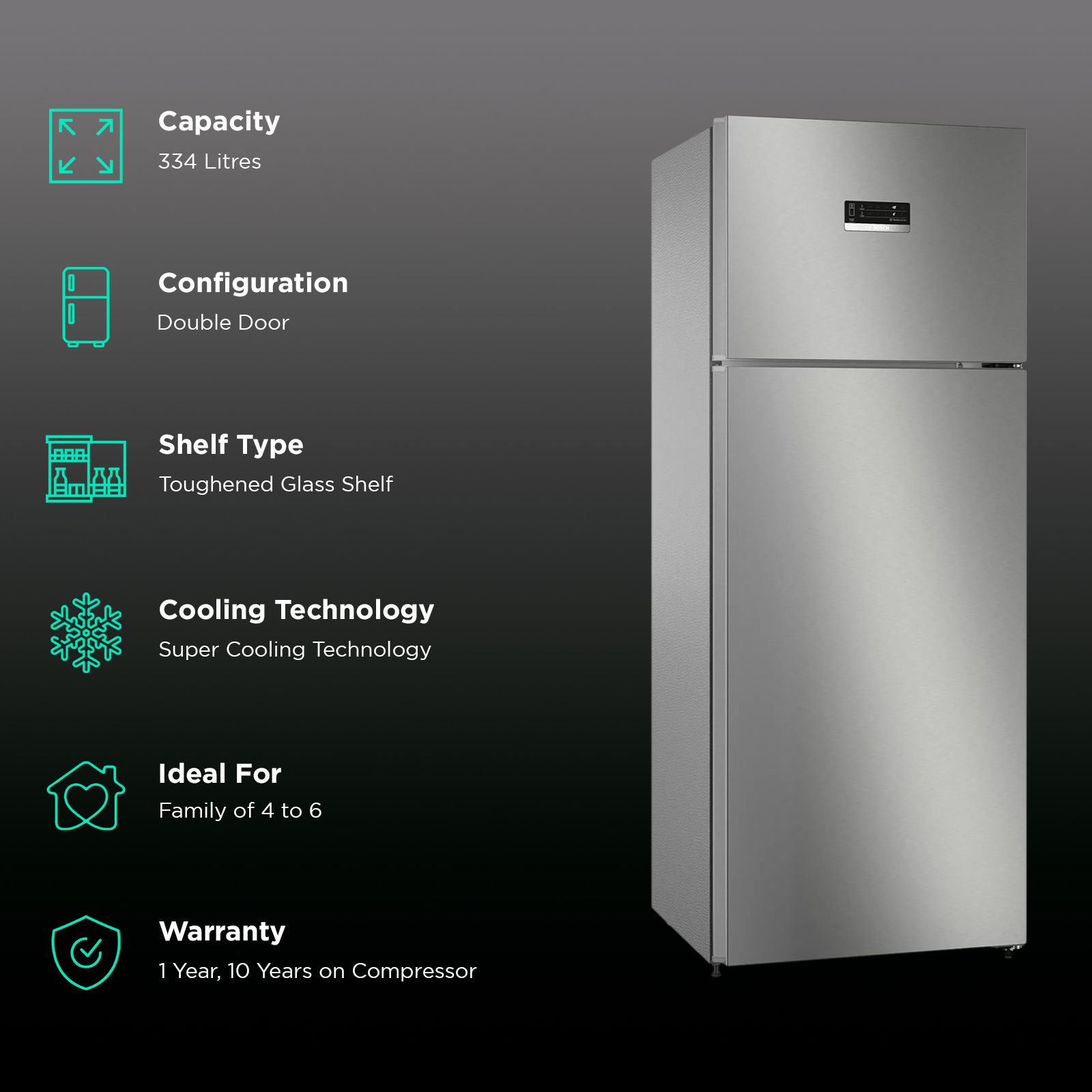 BOSCH Series 4 334 Litres 2 Star Frost Free Double Door Convertible Refrigerator with VarioInverter Compressor (CTC35S02NI, Shiney Silver)_2