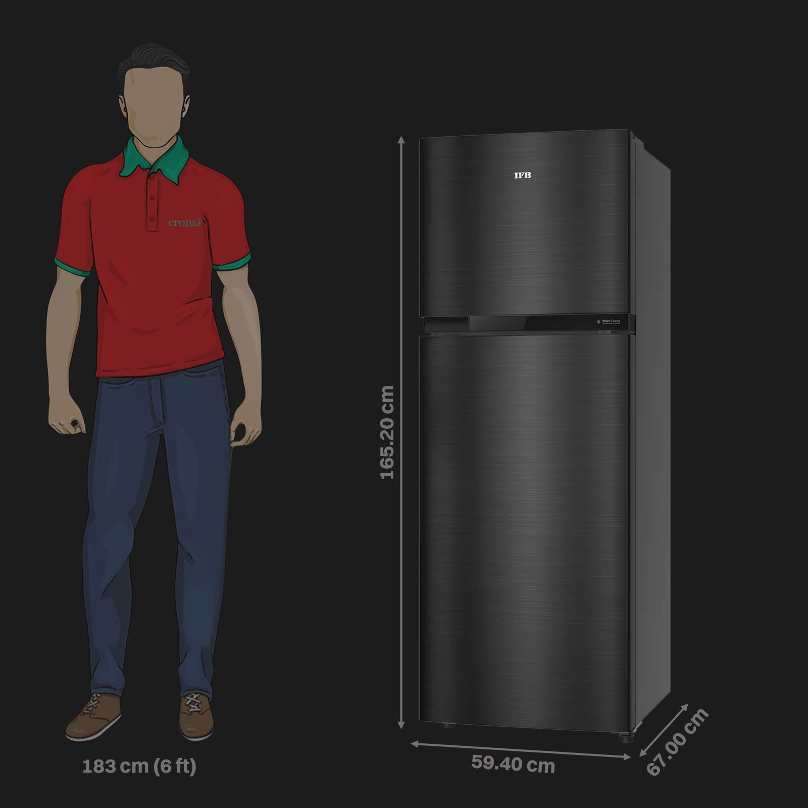 IFB Eco-Cool 265 Litres 2 Star Frost Free Double Door Refrigerator with Active Deodoriser (IFBFF-3152IKS, Black Steel)_3