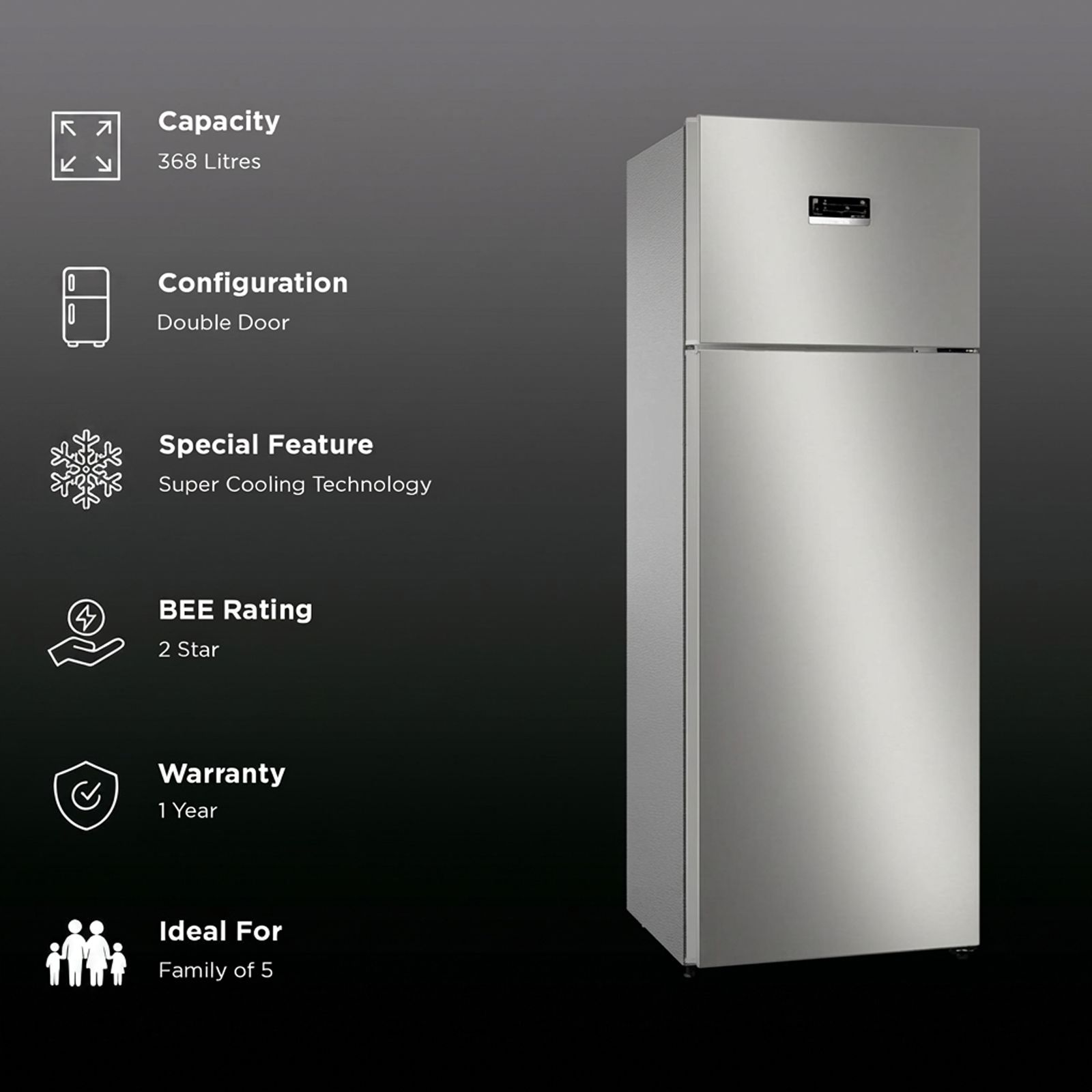 BOSCH Series 4 390 Litres 2 Star Frost Free Double Door Convertible Refrigerator with VarioInverter Compressor (CTC39S02NI, Shiney Silver)_2