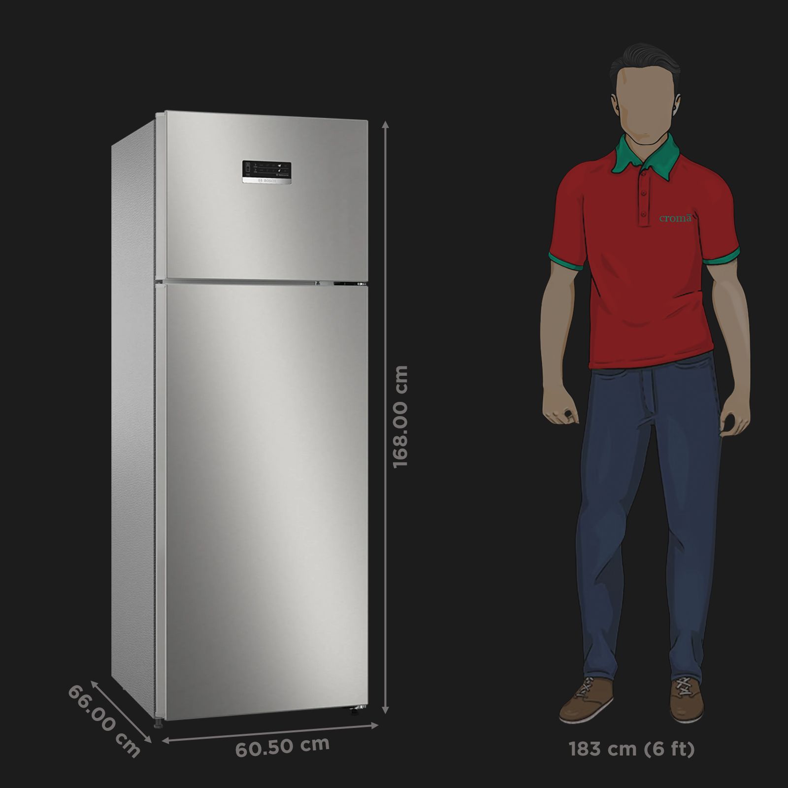BOSCH Series 4 269 Litres 3 Star Frost Free Double Door Convertible Refrigerator with VitaFresh System (CTC29S03GI, Shiney Silver)_3