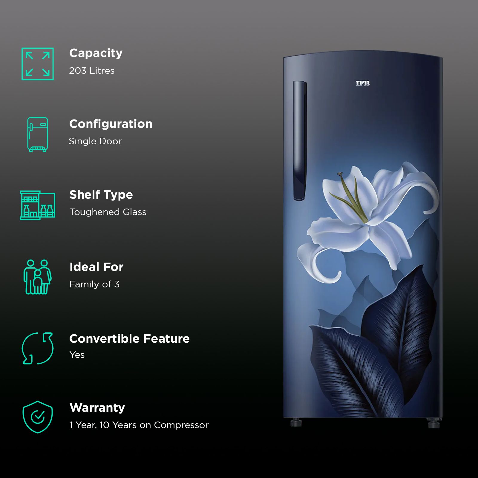 IFB Metal - Cool 197 Litres 3 Star Direct Cool Single Door Refrigerator with Anti Bacterial Gasket (IFBDC-2233FBB, Blue Flower)_2