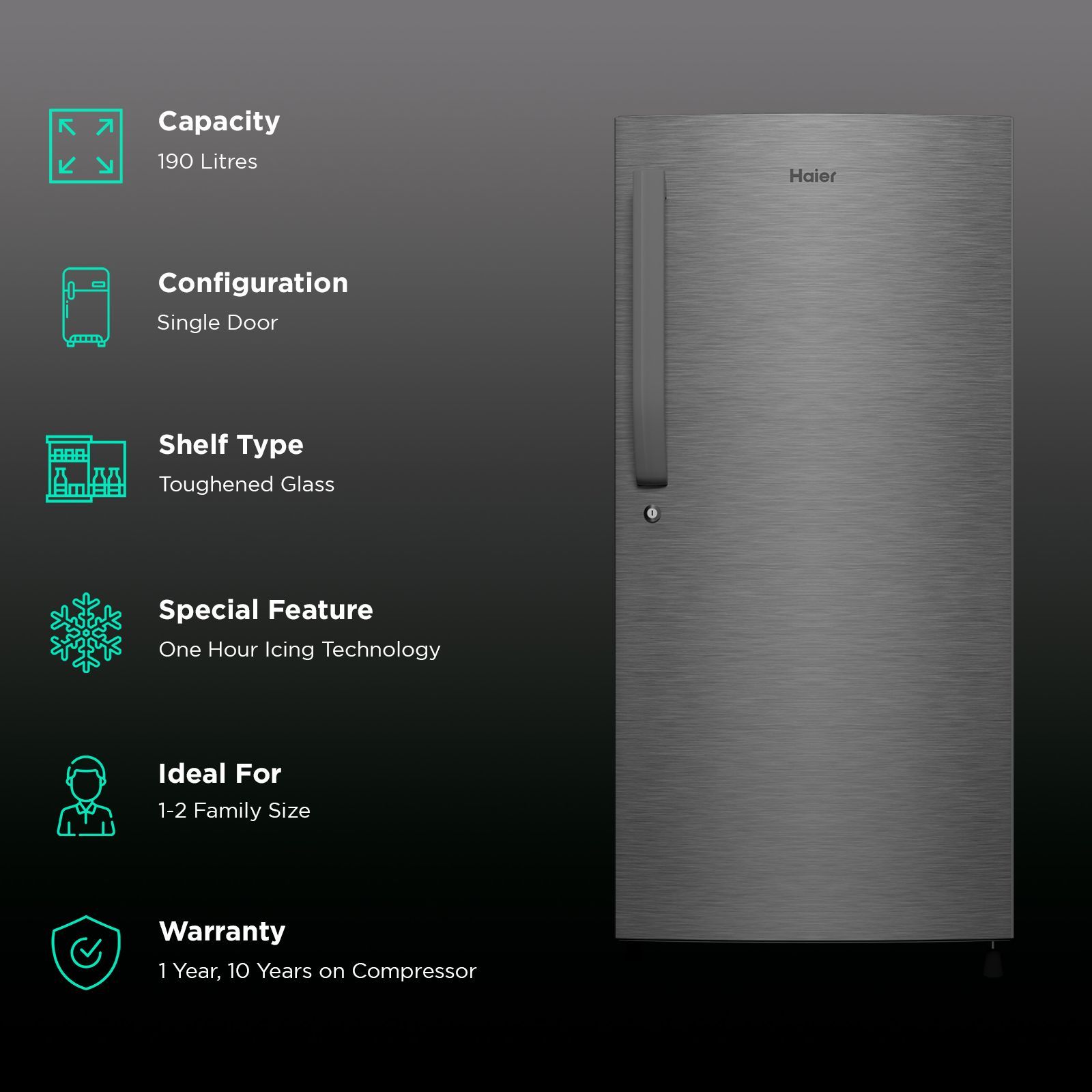 Haier 190 Litres 4 Star Direct Cool Single Door Refrigerator with Anti-Bacterial Gasket (HED203DSP, Brushline Silver)_2