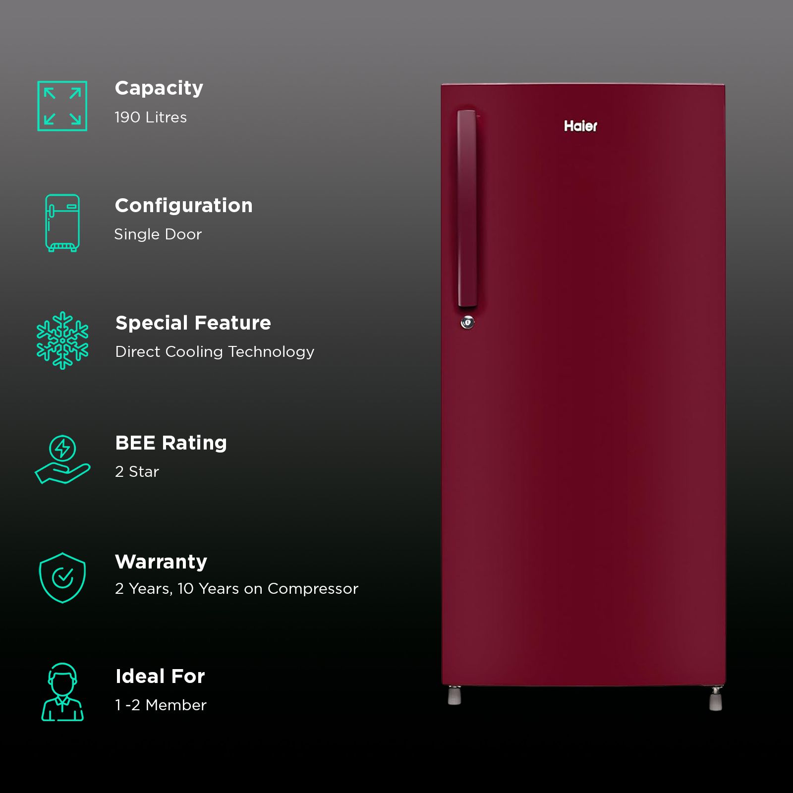 Haier 190 Litres 2 Star Direct Cool Single Door Refrigerator with Antibacterial Gasket (HED202RSP, Red Mono)_2