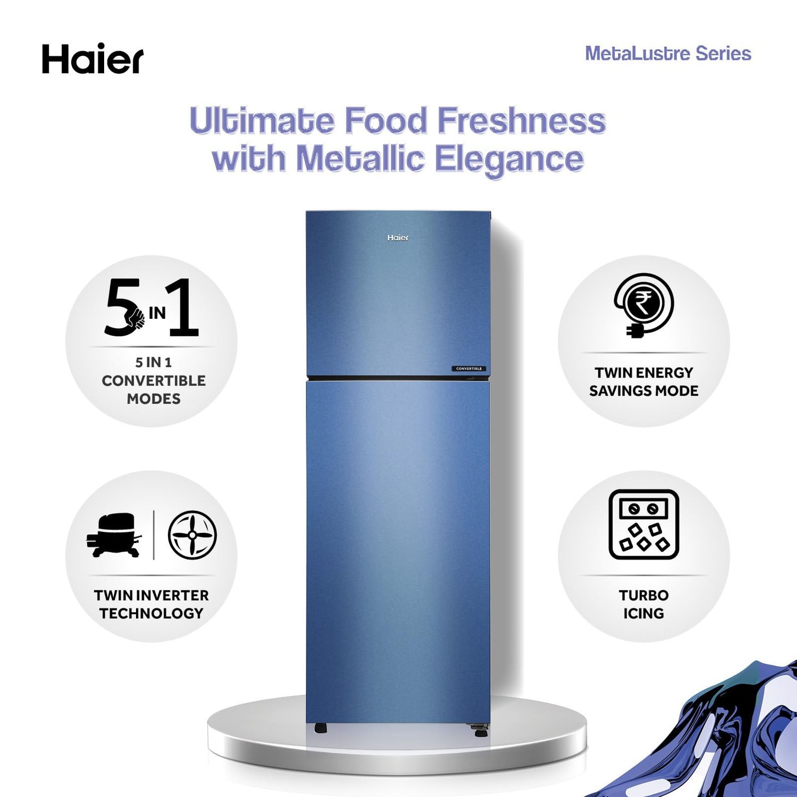 Haier 240 Litres 3 Star Frost Free Double Door Convertible Refrigerator with Antibacterial Gasket (HEF253GIP, Green Inox)_5