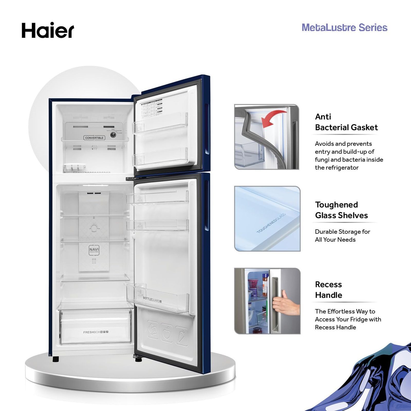 Haier 240 Litres 3 Star Frost Free Double Door Convertible Refrigerator with Antibacterial Gasket (HEF253GIP, Green Inox)_7