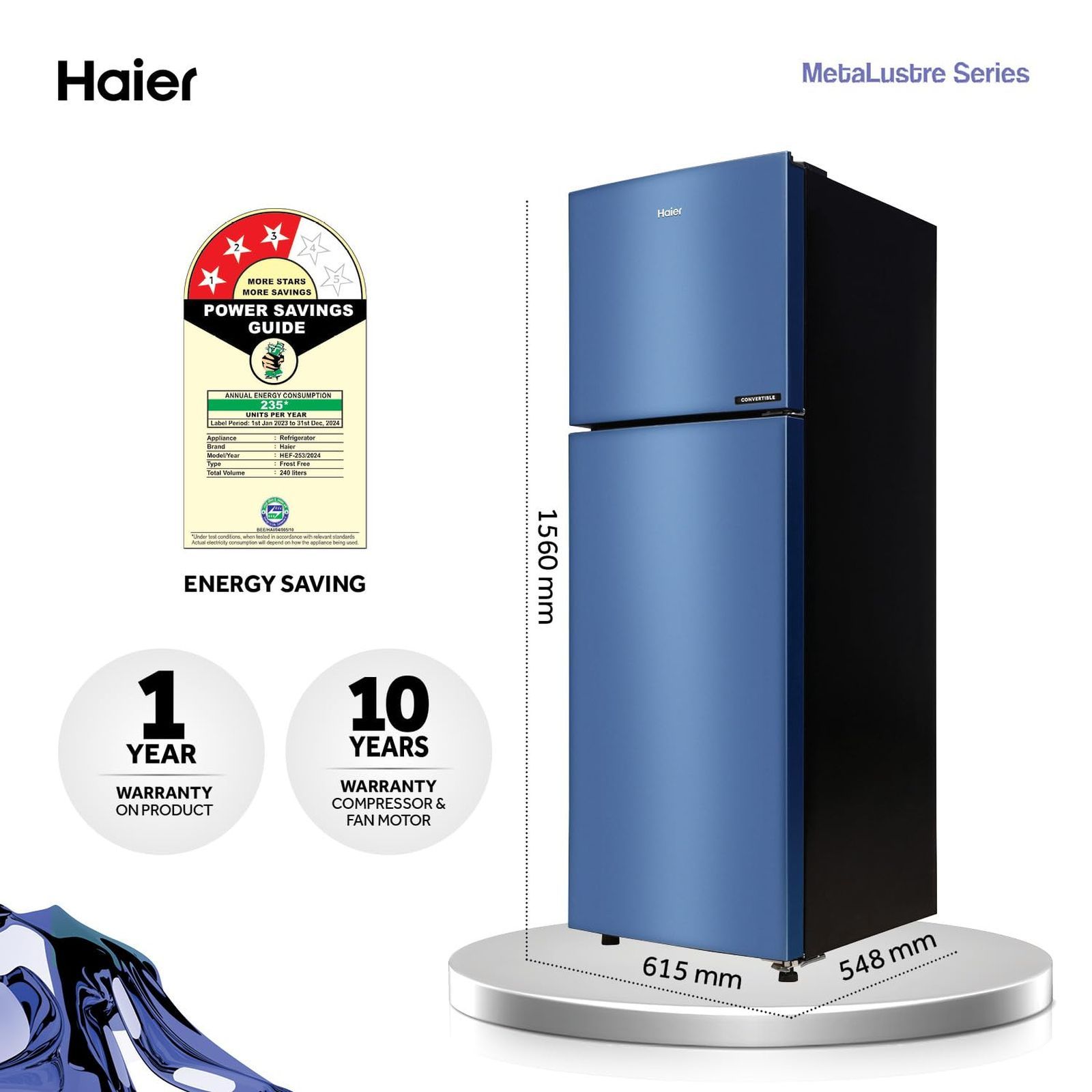 Haier 240 Litres 3 Star Frost Free Double Door Convertible Refrigerator with Antibacterial Gasket (HEF253GIP, Green Inox)_4