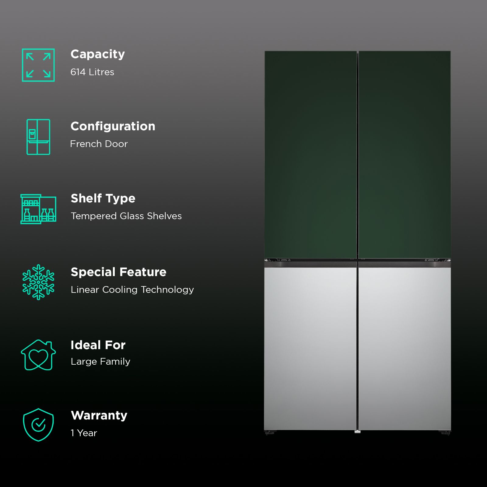 LG 614 Litres 3 Star Frost Free French Door Smart Wifi Enabled Refrigerator with Multi Air Flow (GR-B24FQSJB, Green & Silver)_2