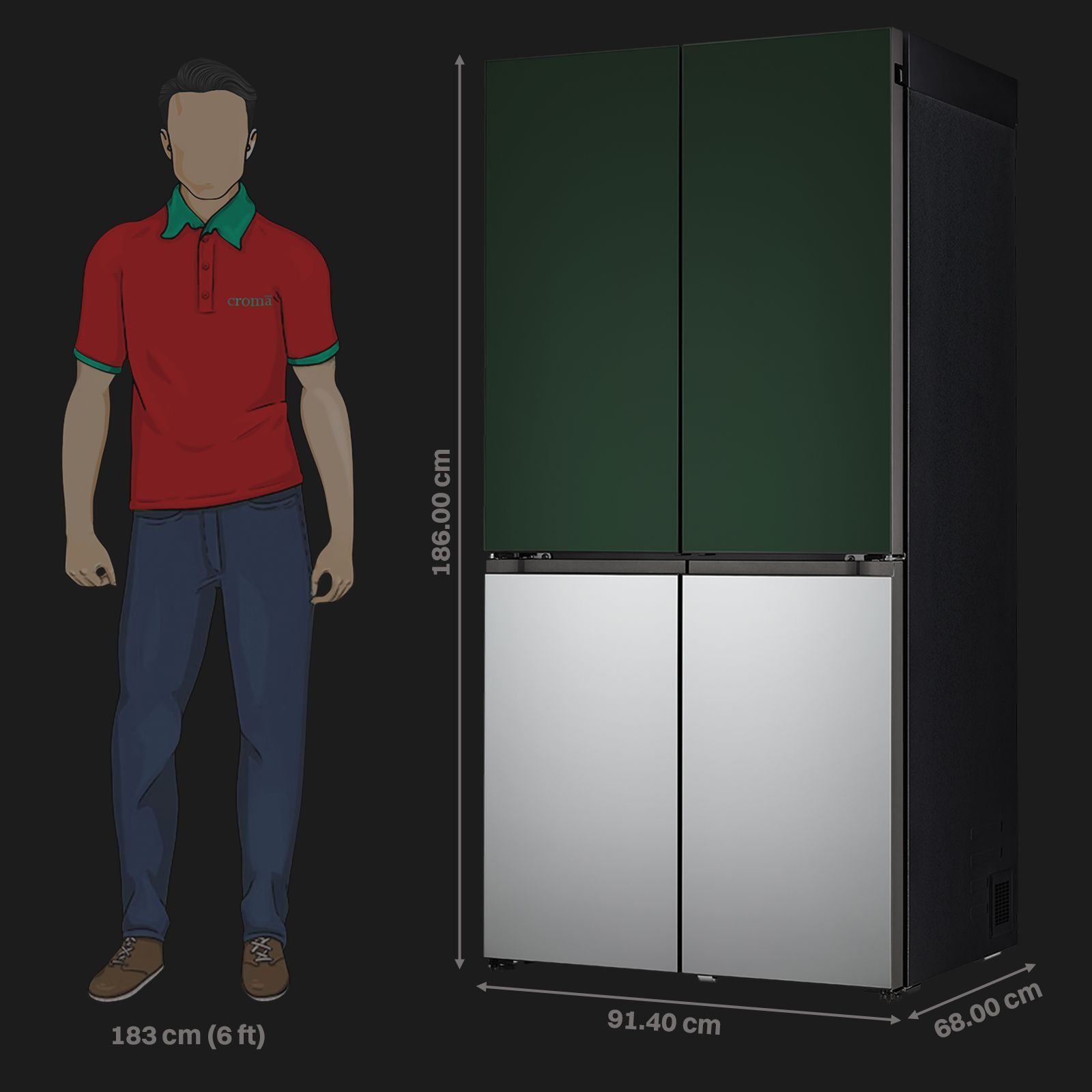 LG 614 Litres 3 Star Frost Free French Door Smart Wifi Enabled Refrigerator with Multi Air Flow (GR-B24FQSJB, Green & Silver)_3