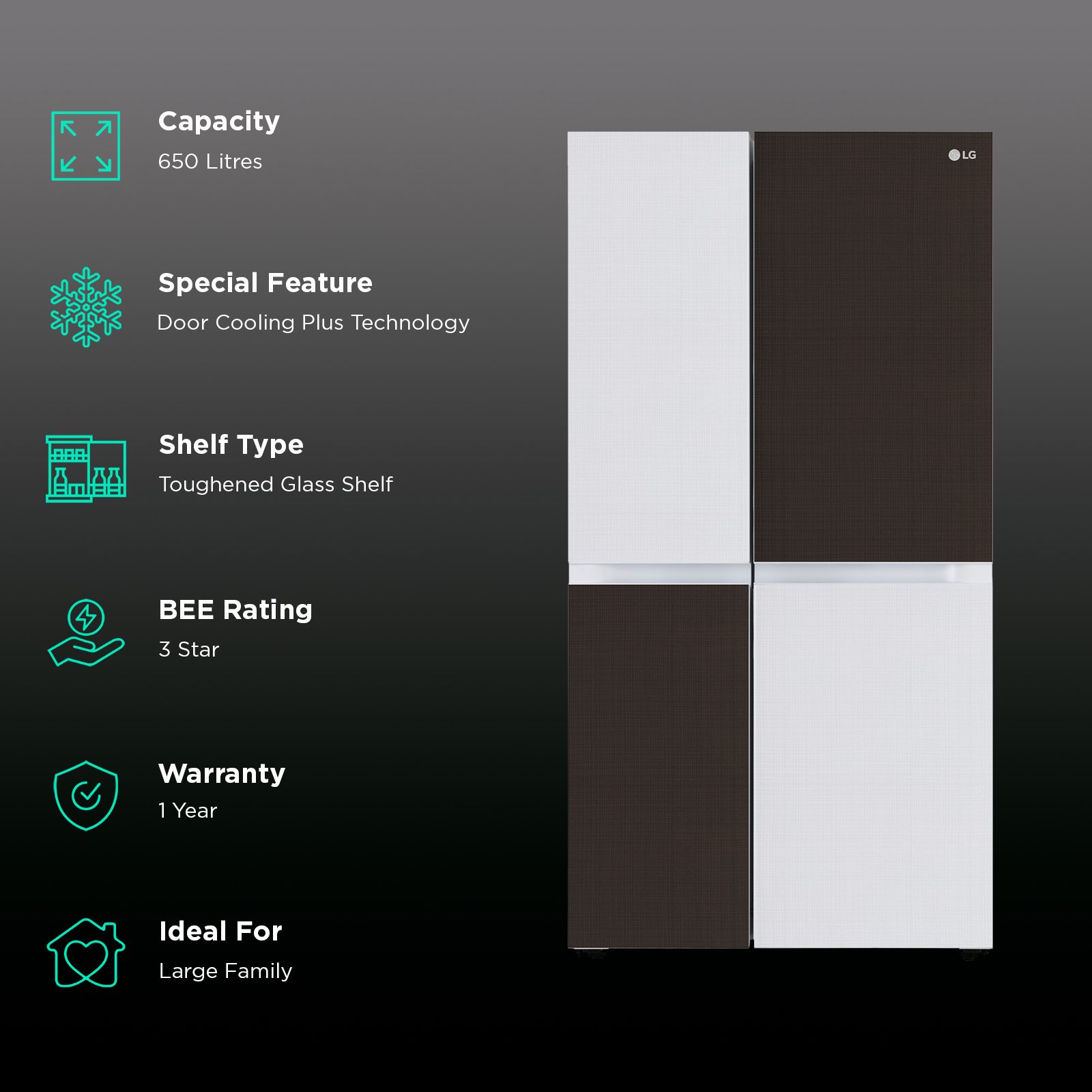 LG 650 Litres 3 Star Frost Free Side by Side Door Smart Wifi Enabled Refrigerator with Multi Air Flow (GL-B257DCM3, Check Mate) LG 650 Litres 3 Star Frost Free Side by Side Door Smart Wifi Enabled Refrigerator with Multi Air Flow (GL-B257DCM3, Check Mate)_2