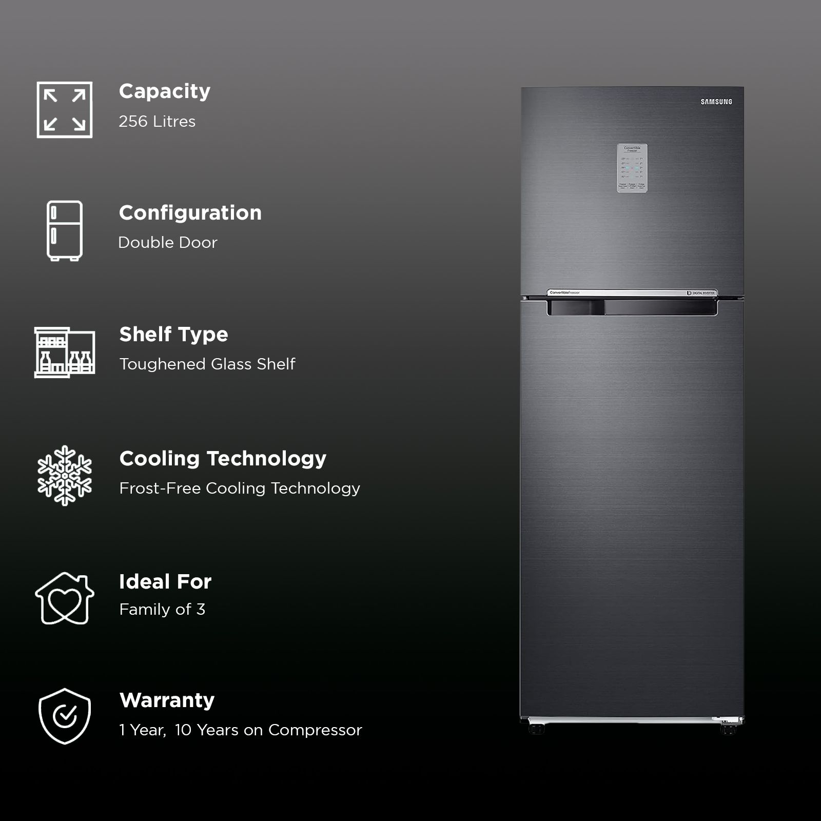 SAMSUNG 256 Litres 2 Star Frost Free Double Door Convertible Refrigerator with All-around Cooling (RT30C3732BX/HL, Luxe Brown)_1