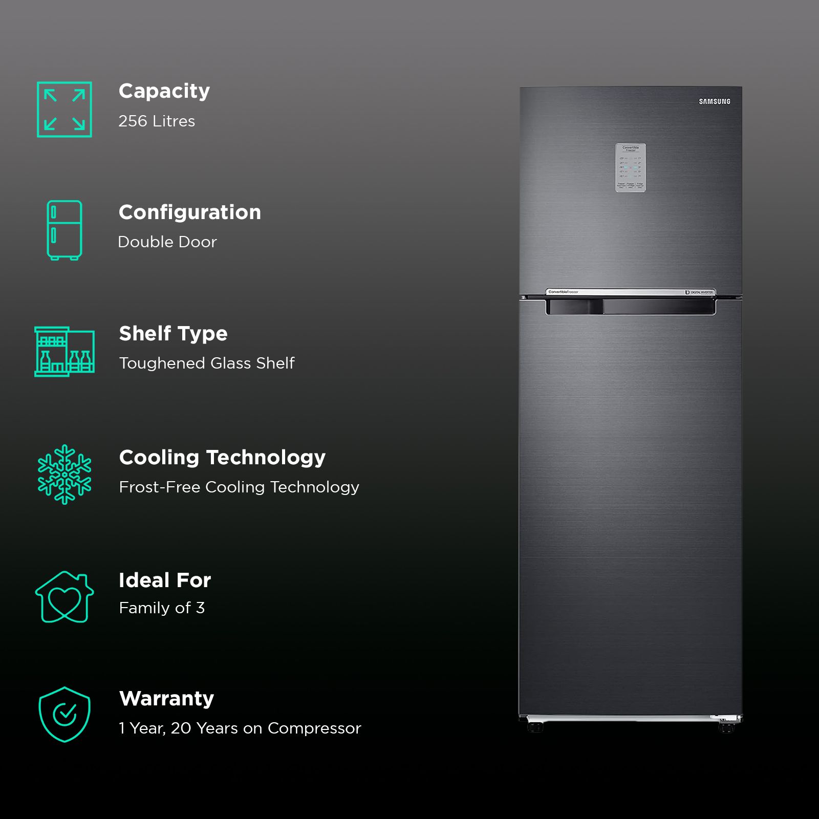 SAMSUNG 256 Litres 2 Star Frost Free Double Door Convertible Refrigerator with All-around Cooling (RT30C3732BX/HL, Luxe Brown)_2