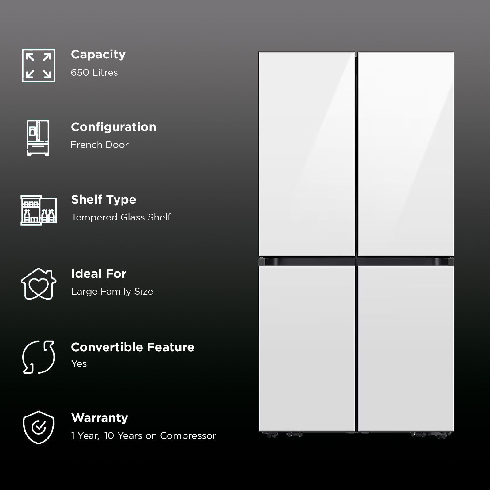 SAMSUNG 650 Litres Frost Free French Door Convertible Refrigerator with Triple Cooling (RF65DB90BD12/TL, Clean White)_2