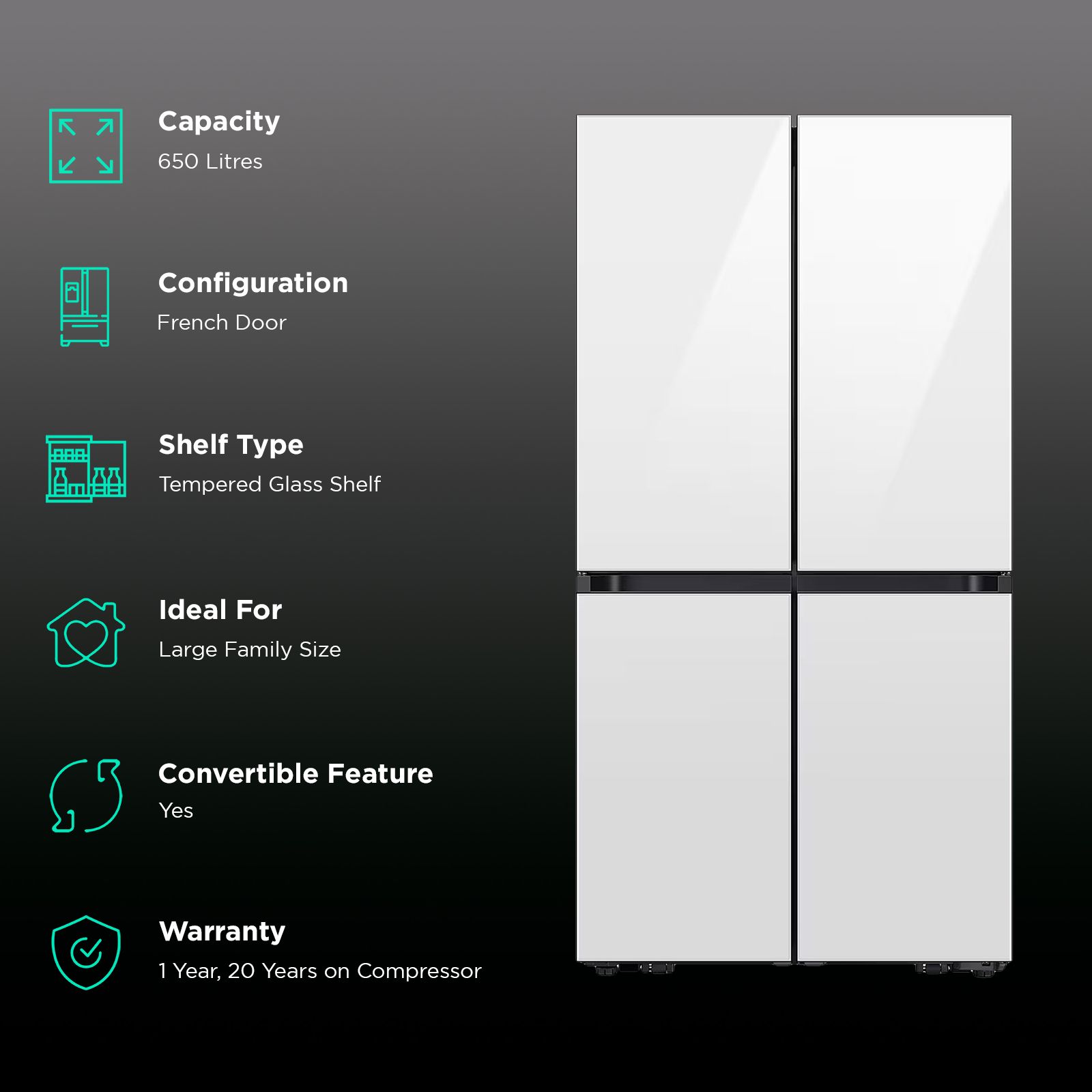 SAMSUNG 650 Litres Frost Free French Door Convertible Refrigerator with Triple Cooling (RF65DB90BD12/TL, Clean White) SAMSUNG 650 Litres Frost Free French Door Convertible Refrigerator with Triple Cooling (RF65DB90BD12/TL, Clean White)_2