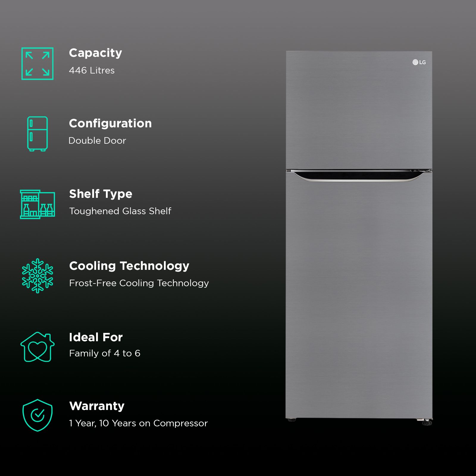 LG 446 Litres 1 Star Frost Free Double Door Convertible Refrigerator with Door Cooling Plus Technology (GL-T502CPZR, Shiny Steel)_2