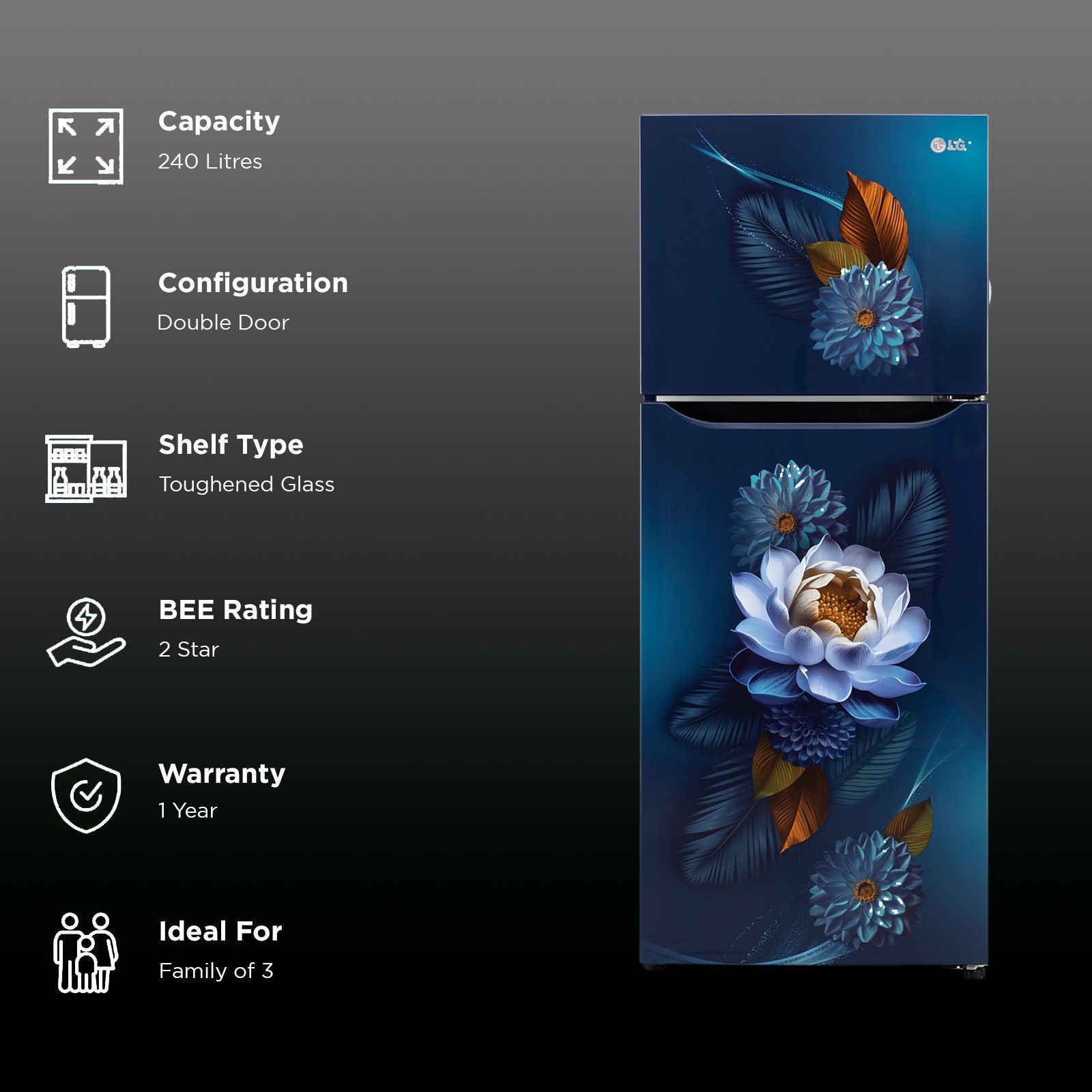 LG 240 Litres 2 Star Frost Free Double Door Convertible Refrigerator with Smart Diagnosis (GL-S292SBWY, Blue Water Lily)_2