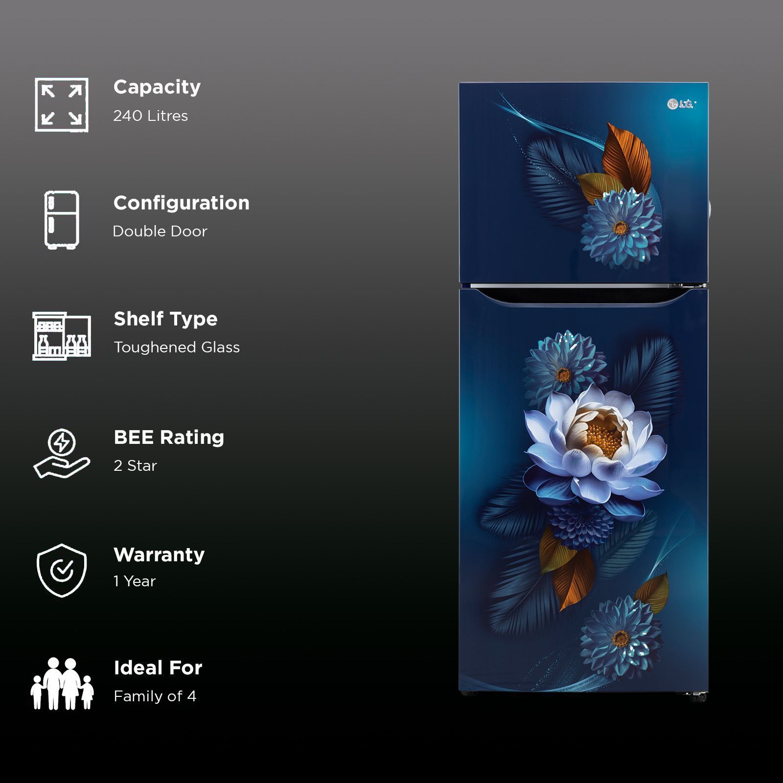 LG 240 Litres 2 Star Frost Free Double Door Convertible Refrigerator with Smart Diagnosis (GL-S292SBWY, Blue Water Lily)_2
