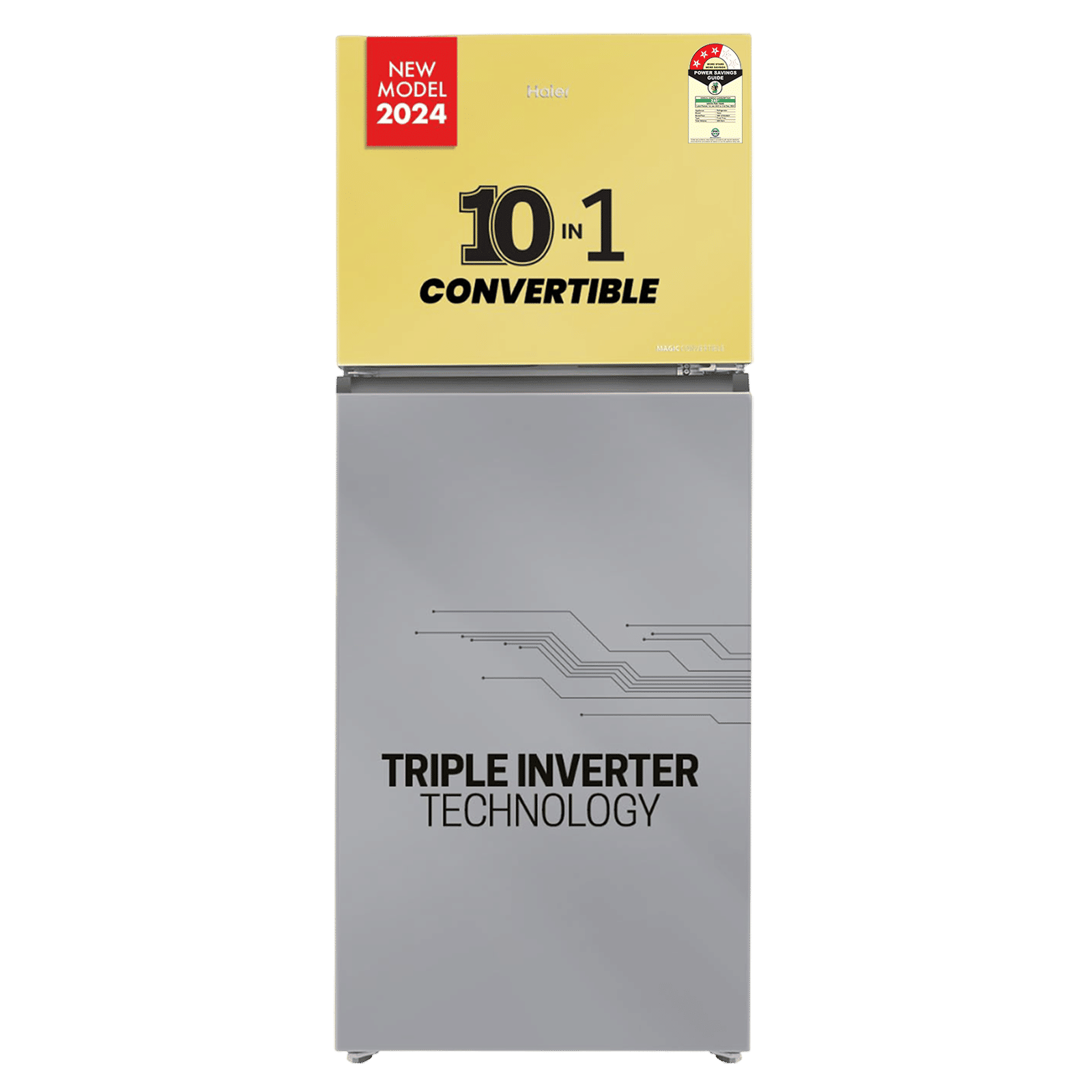 Haier Vogue Series 328 Litres 3 Star Frost Free Double Door Convertible Refrigerator with Triple Inverter & Dual Fan Technology (HRF-3783YGG-P, Yellow Grey Glass)_1