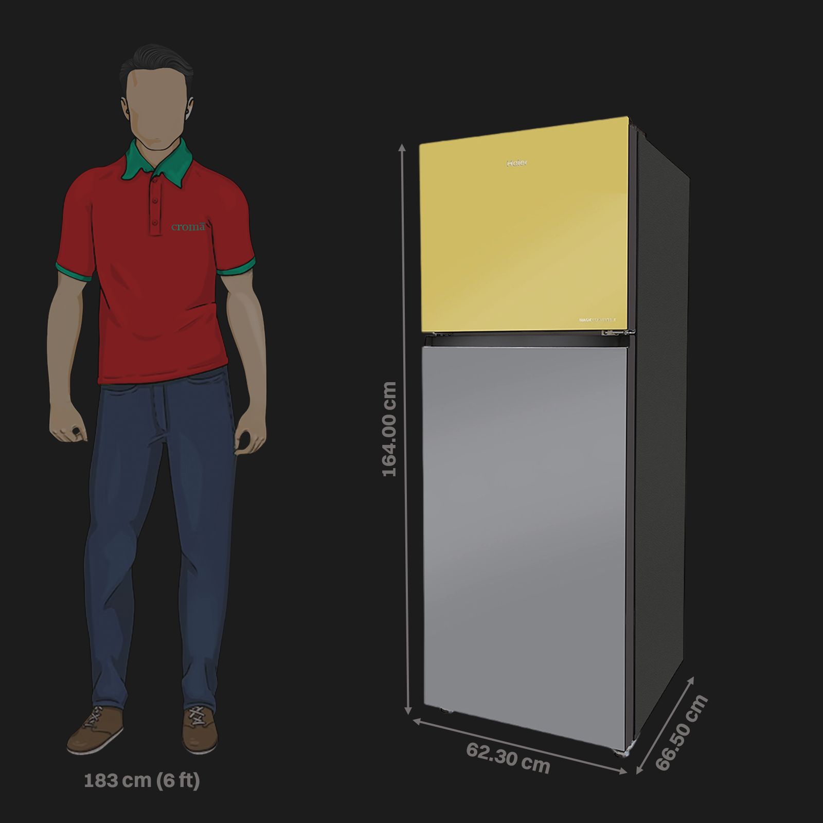 Haier Vogue Series 328 Litres 3 Star Frost Free Double Door Convertible Refrigerator with Triple Inverter & Dual Fan Technology (HRF-3783YGG-P, Yellow Grey Glass)_3