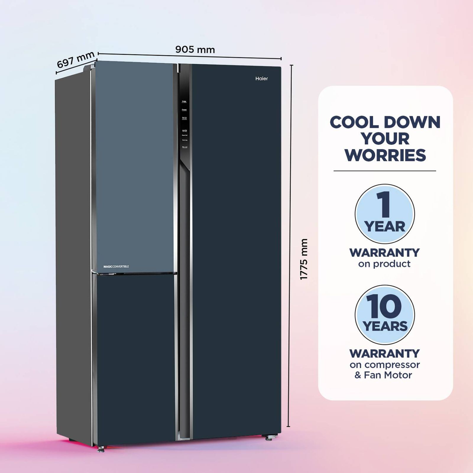 Haier Vogue Series 598 Litres 3 Star Frost Free Side by Side Refrigerator with Expert Inverter Technology (HRT-683GOG, Grey Onyx Glass)_17