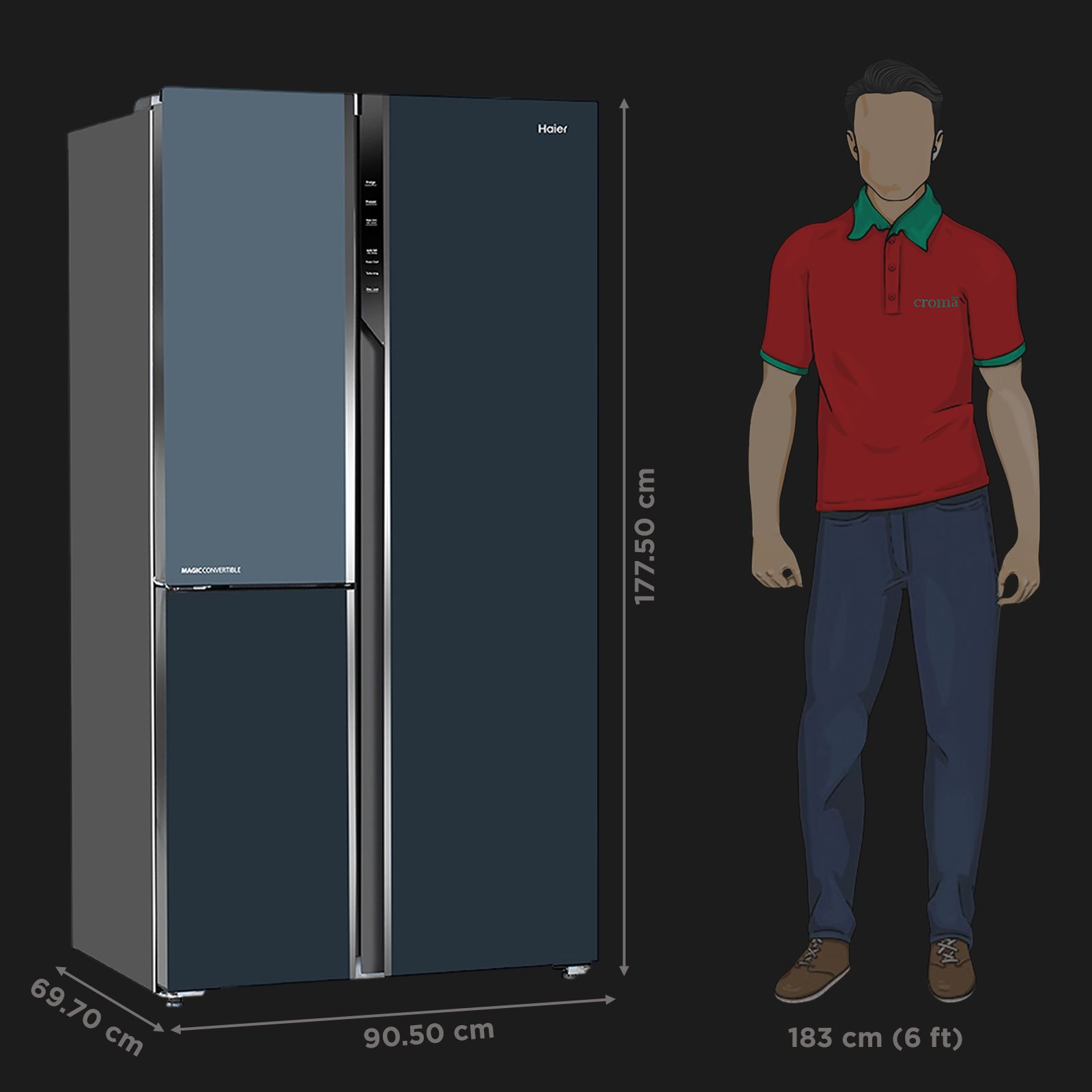 Haier Vogue Series 598 Litres 3 Star Frost Free Side by Side Refrigerator with Expert Inverter Technology (HRT-683GOG, Grey Onyx Glass)_3