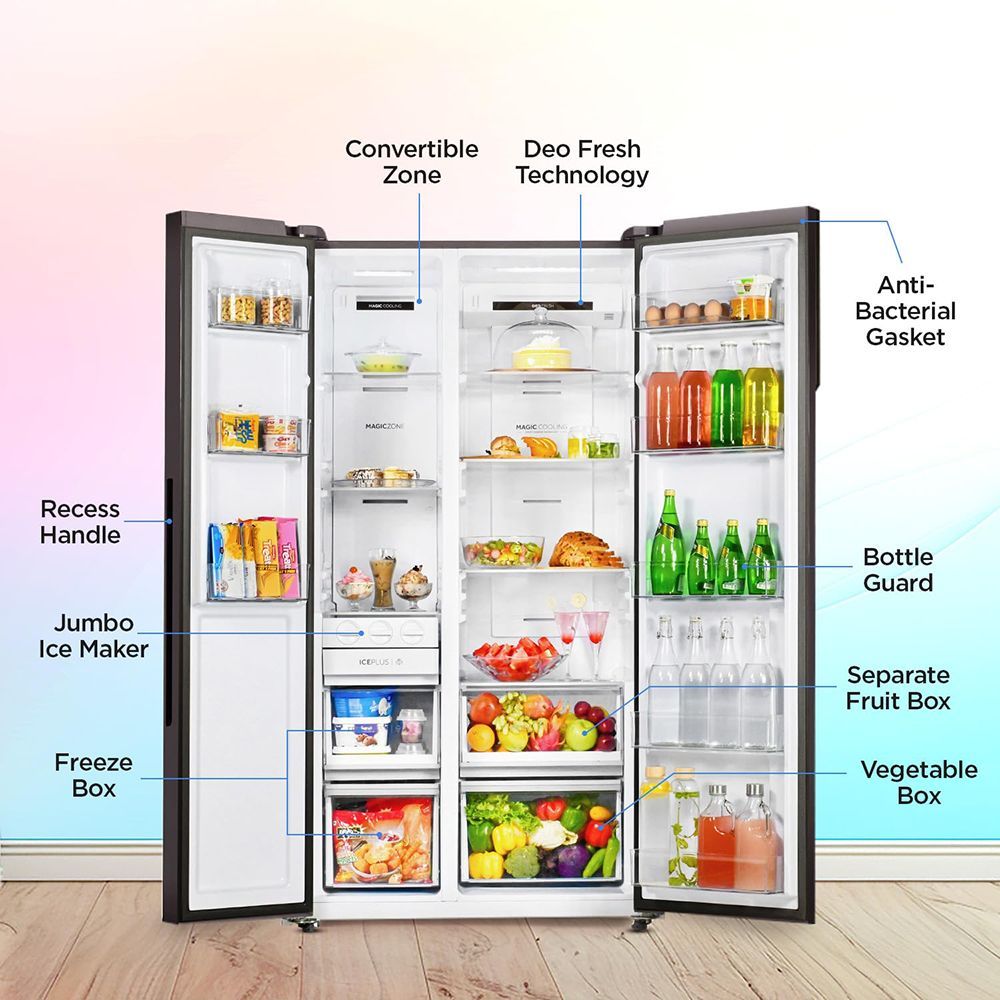 Haier Vogue Series 602 Litres 3 Star Frost Free Side by Side Refrigerator with Expert Inverter Technology (HRS-682KYG, Black Yellow Glass)_14