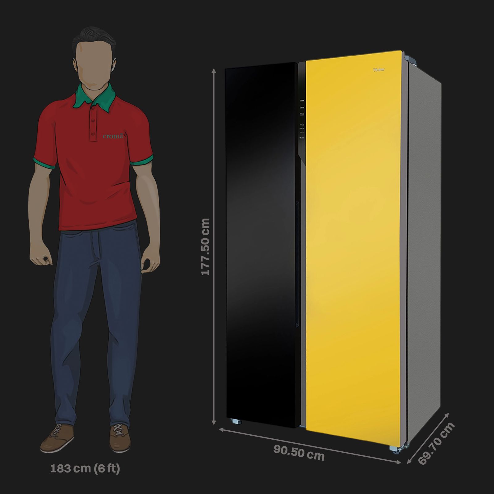 Haier Vogue Series 602 Litres 3 Star Frost Free Side by Side Refrigerator with Expert Inverter Technology (HRS-682KYG, Black Yellow Glass)_3