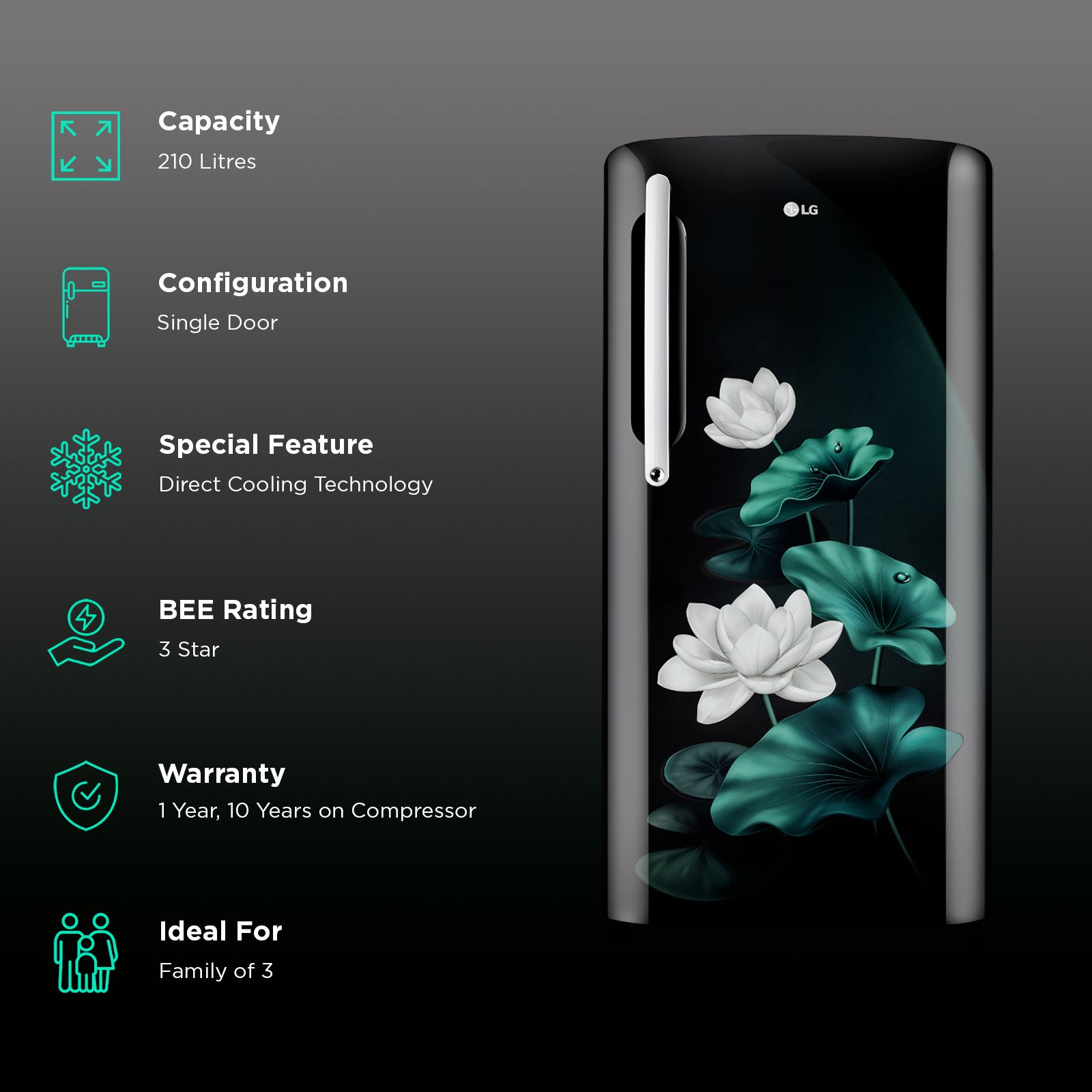 LG 201 Litres 3 Star Direct Cool Single Door Refrigerator with Stabilizer Free Operation (GL-B211HELD, Emareld Lotus)_2